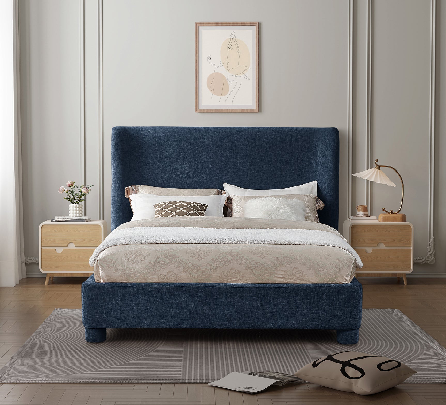 Seabreeze Navy Fabric Upholstered Full Bed - Ornate Home