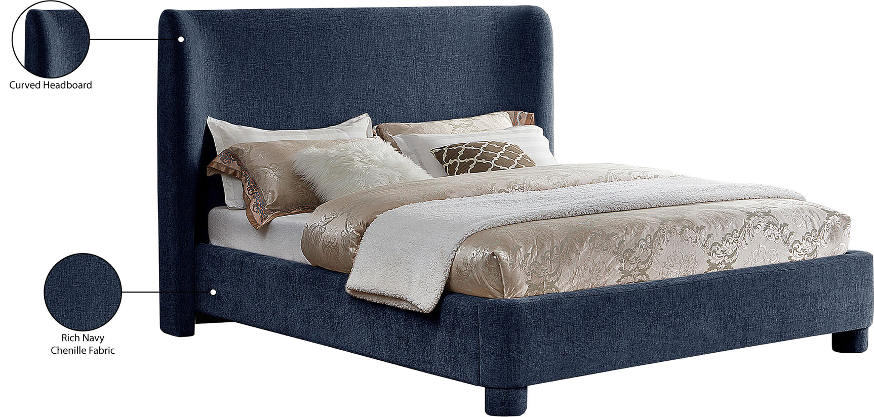 Seabreeze Navy Fabric Upholstered King Bed - Ornate Home