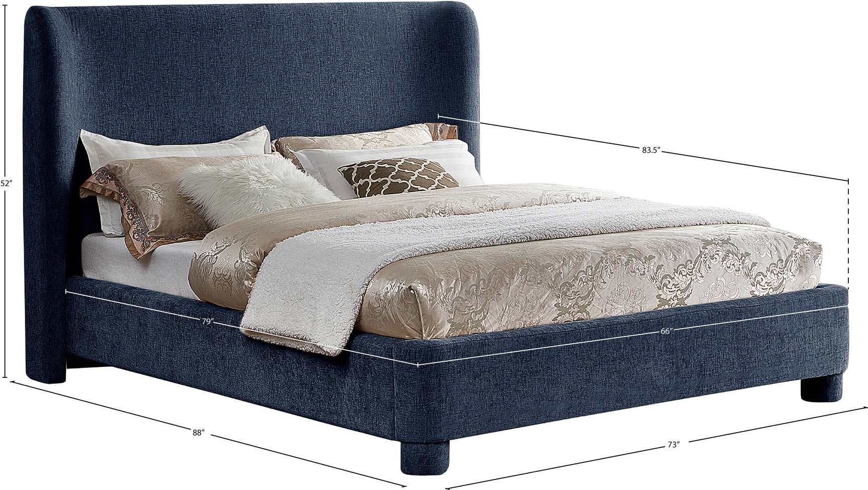 Seabreeze Navy Fabric Upholstered Queen Bed - Ornate Home