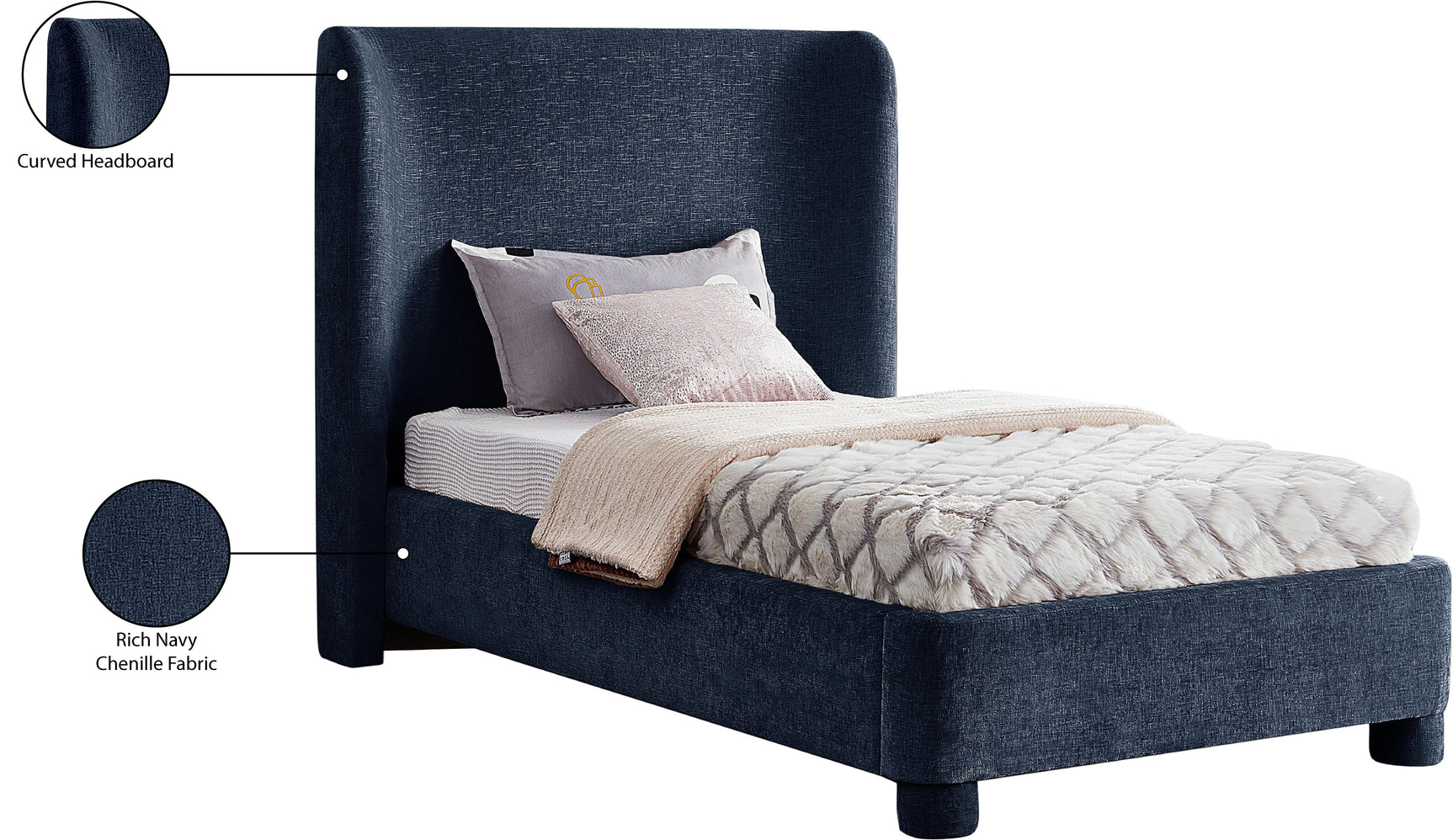 Seabreeze Navy Fabric Upholstered Twin Bed - Ornate Home