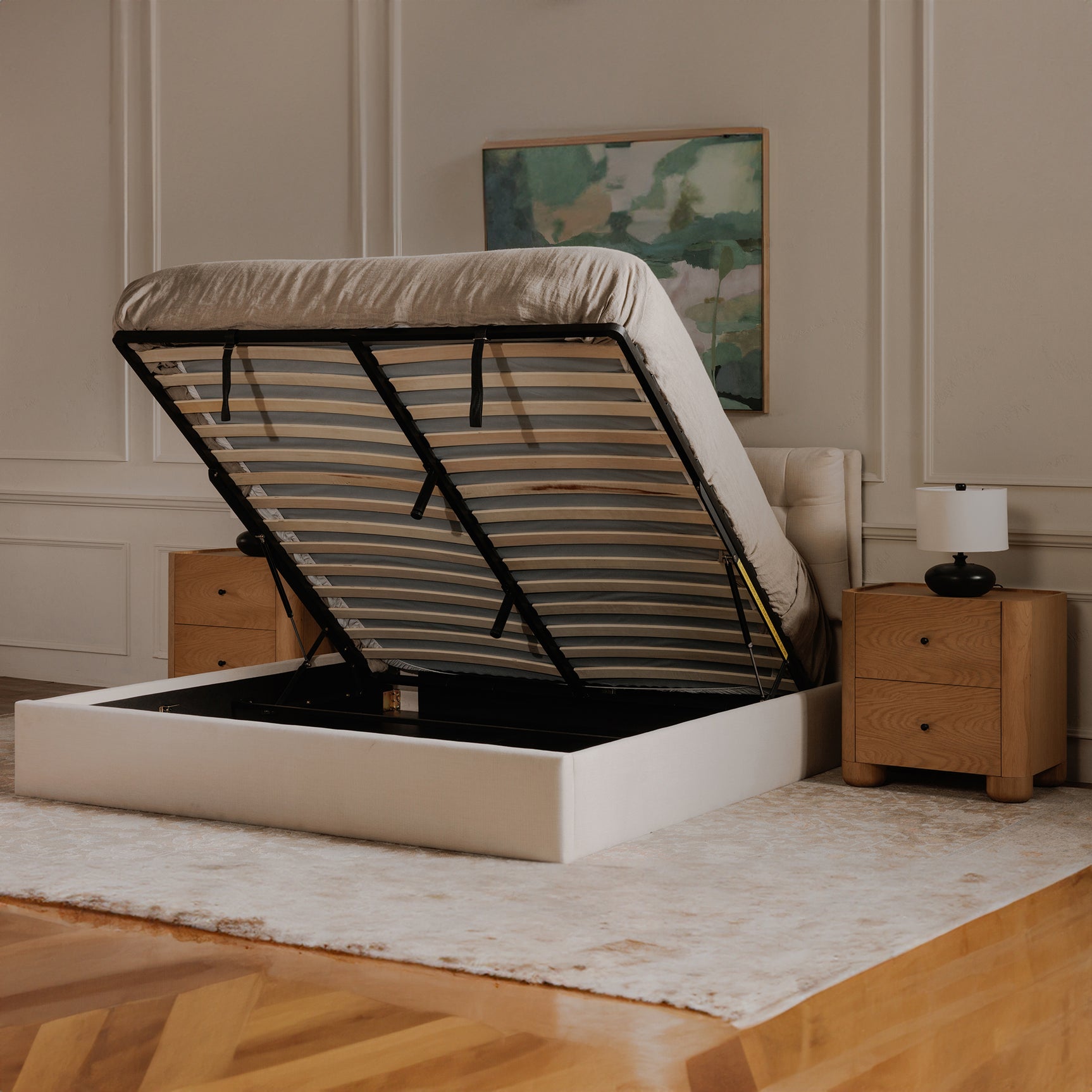 Sebastion Cream King Storage Bed - Ornate Home