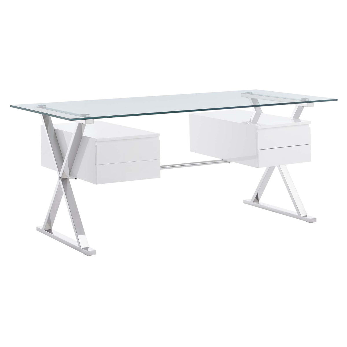 Sector White 71" Glass Top Glass Office Desk - Ornate Home