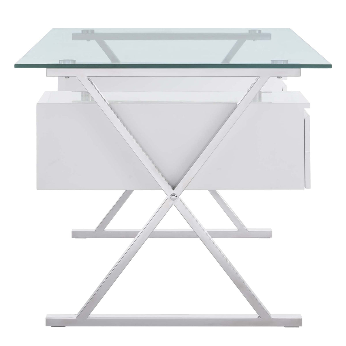 Sector White 71" Glass Top Glass Office Desk - Ornate Home