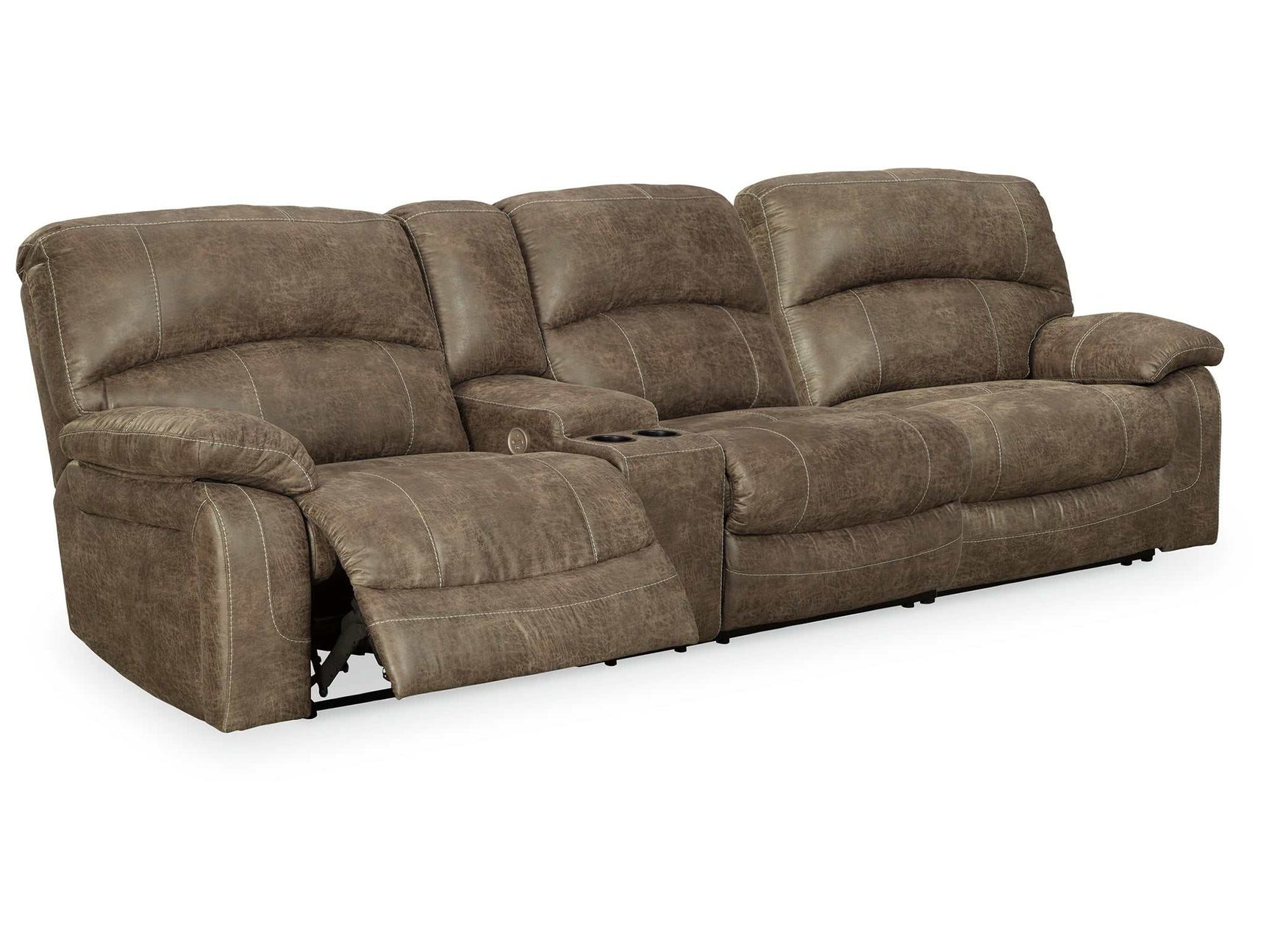 Segburg Driftwood Faux Leather 2pc Power Reclining Sectional w/ Console - Ornate Home