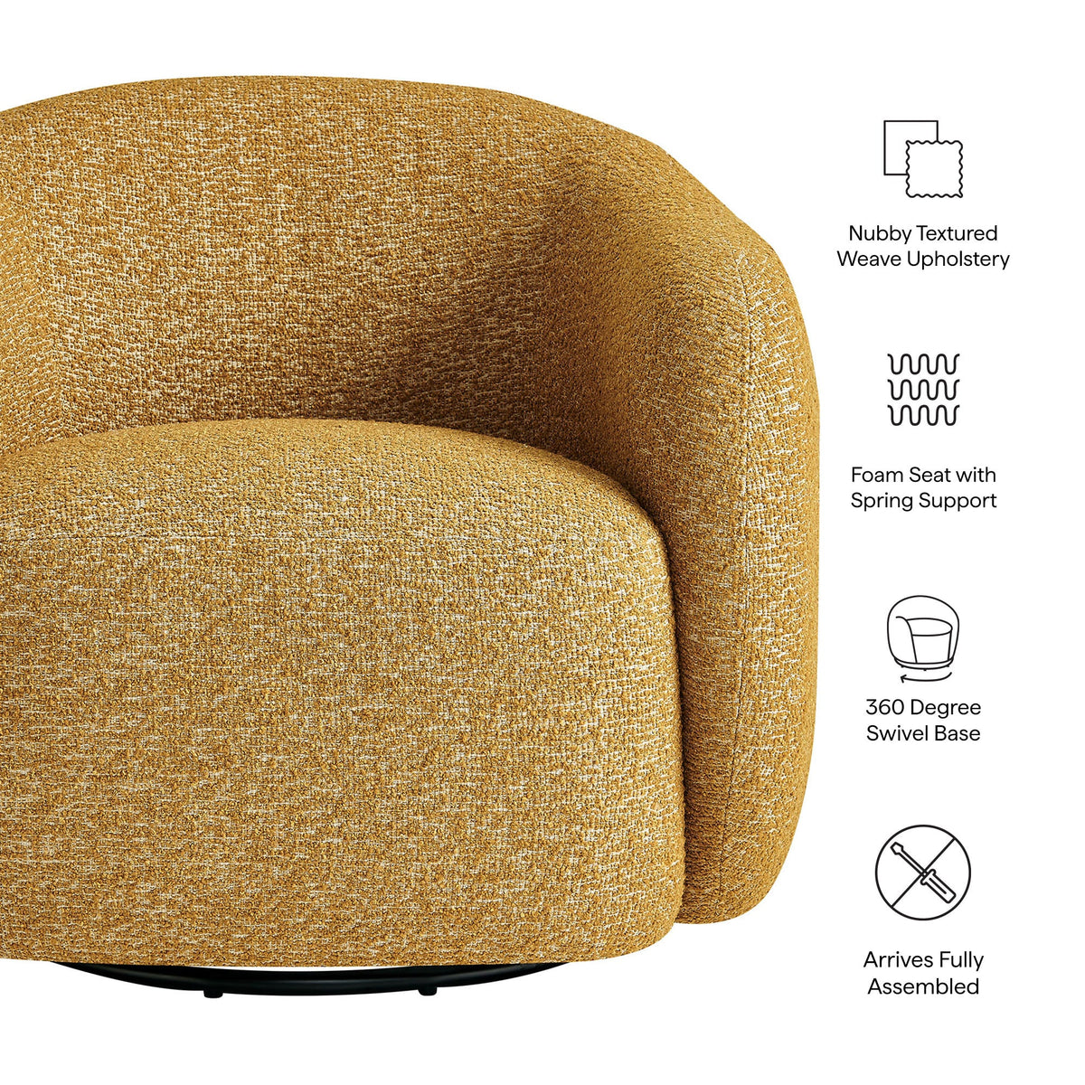 Selby Mustard Textured Woven Fabric Swivel Accent Chair - Ornate Home
