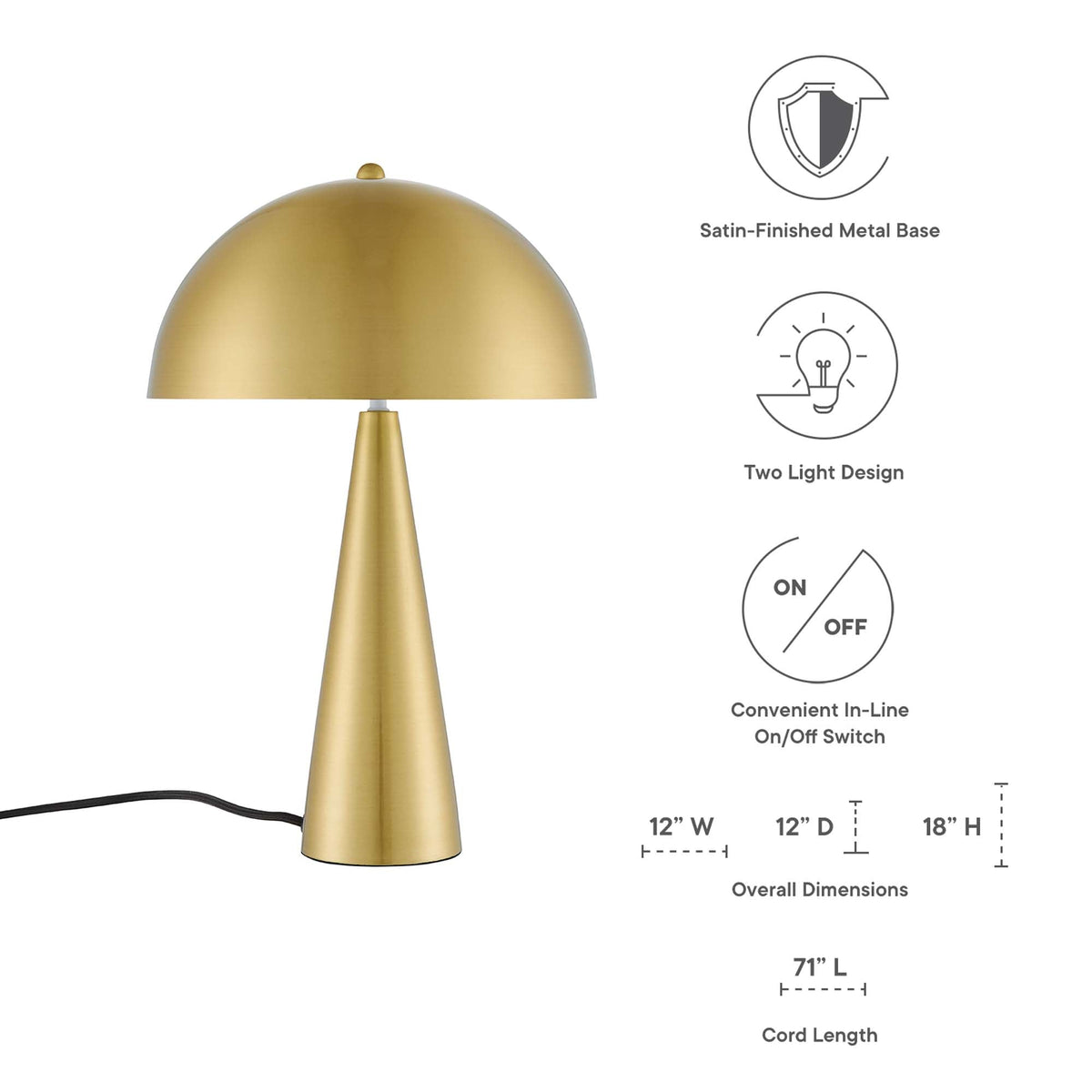 Selena Satin Brass Metal Table Lamp - Ornate Home