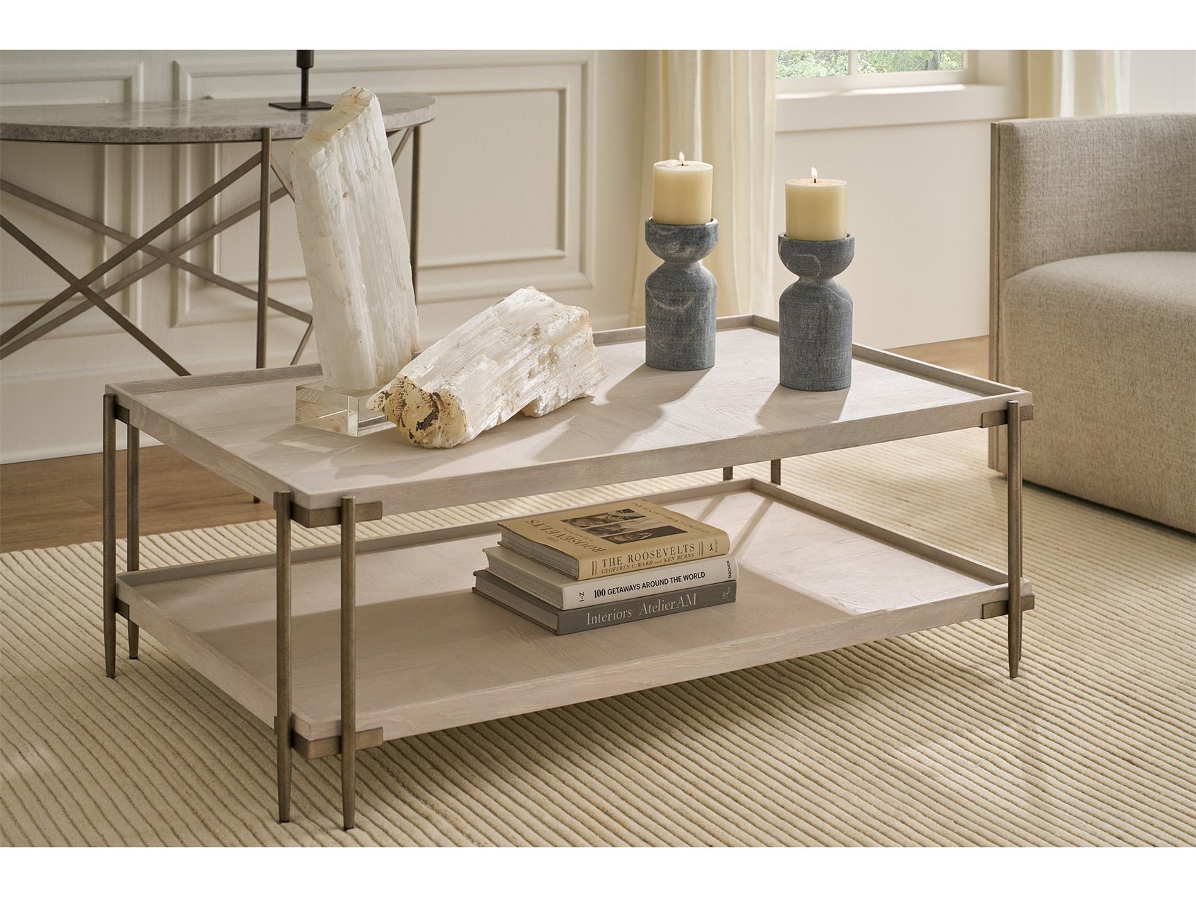 Selkie White Oak/Bronze Cocktail Table - Ornate Home
