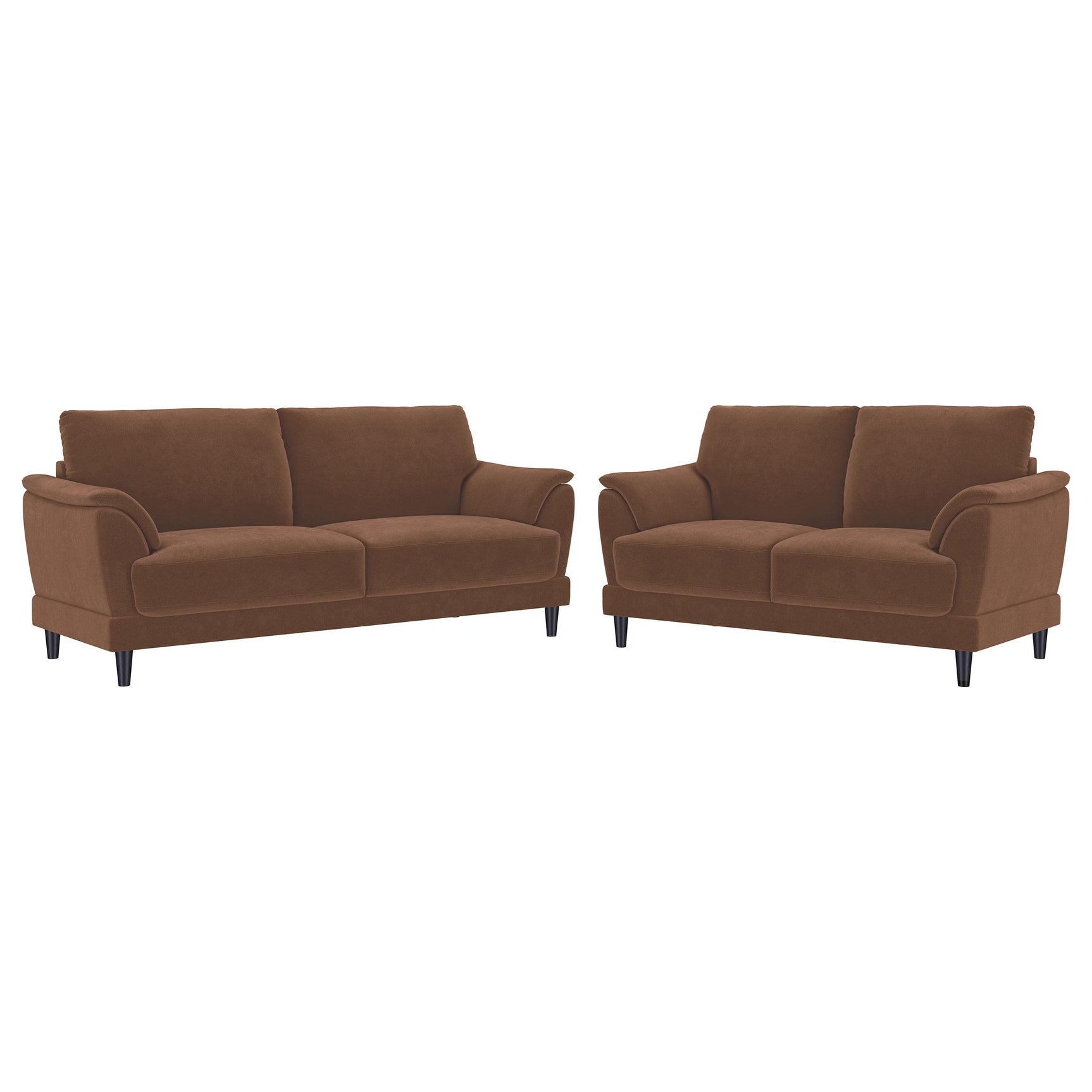 Selma Rust 2-piece Velvet Upholstered Crescent Arm Sofa Set - Ornate Home