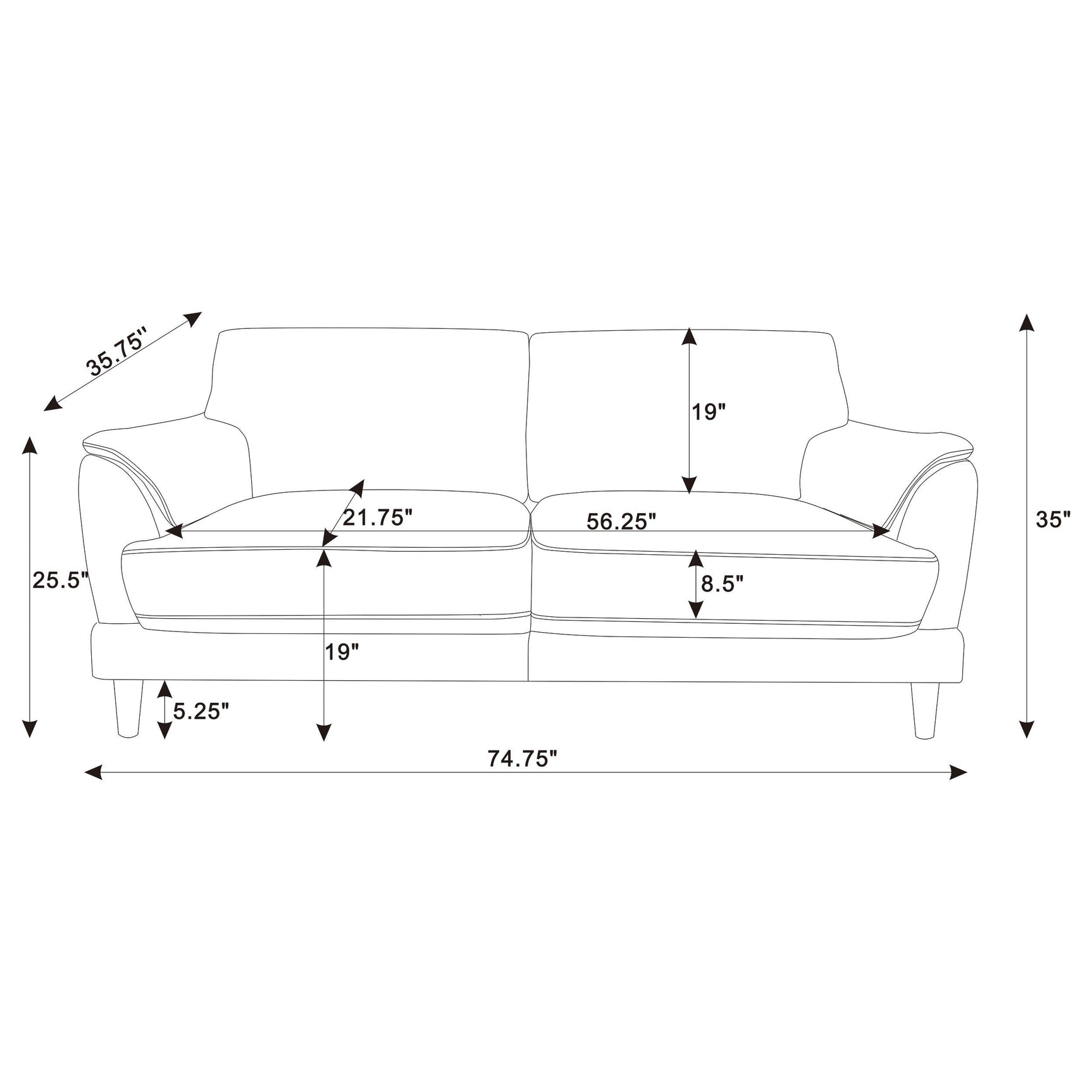 Selma Rust Velvet Upholstered Crescent Arm Sofa - Ornate Home