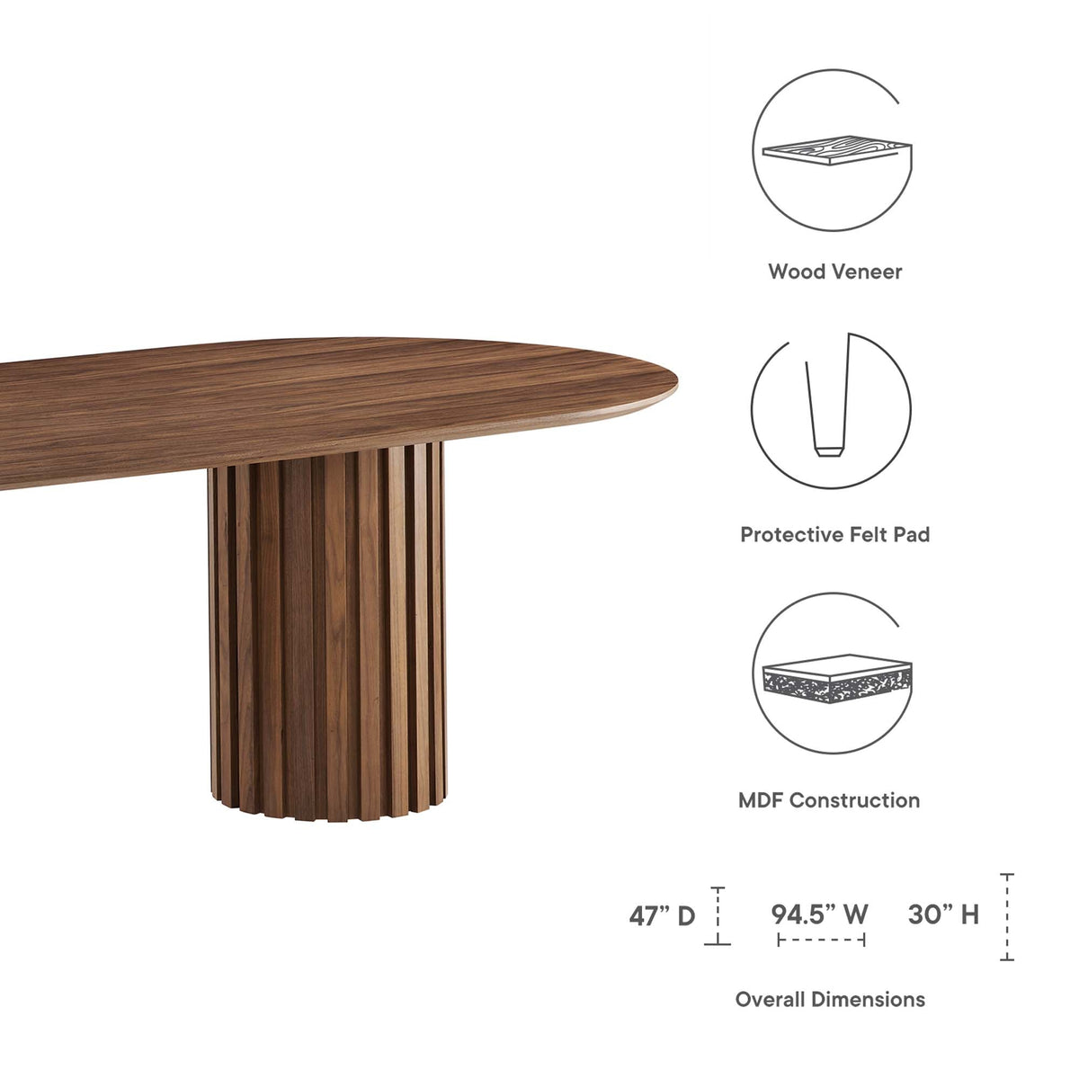 Senja Walnut 95" Oval Dining Table - Ornate Home