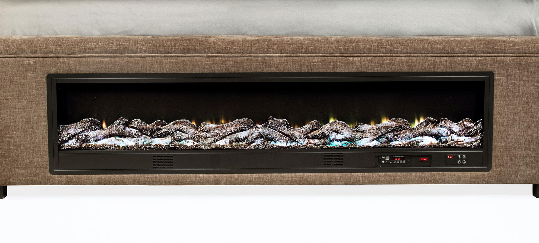 Senna Brown Upholstered California King Audio Flame Visualizer Bed - Ornate Home