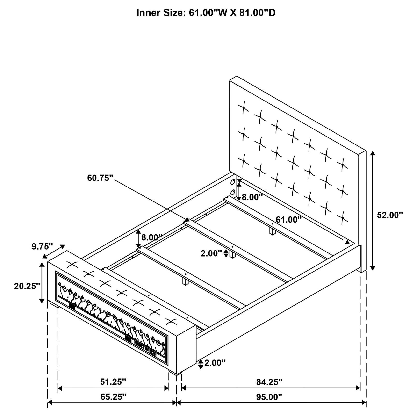 Senna Brown Upholstered Queen Audio Flame Visualizer Bed - Ornate Home