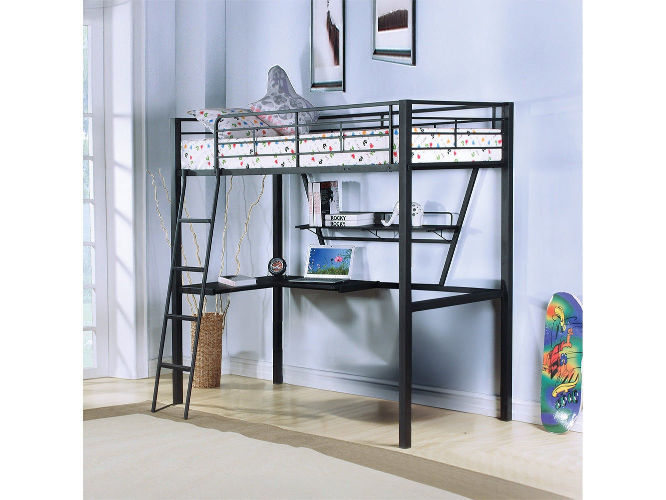 Senon Silver & Black Loft Bed & Desk - Ornate Home