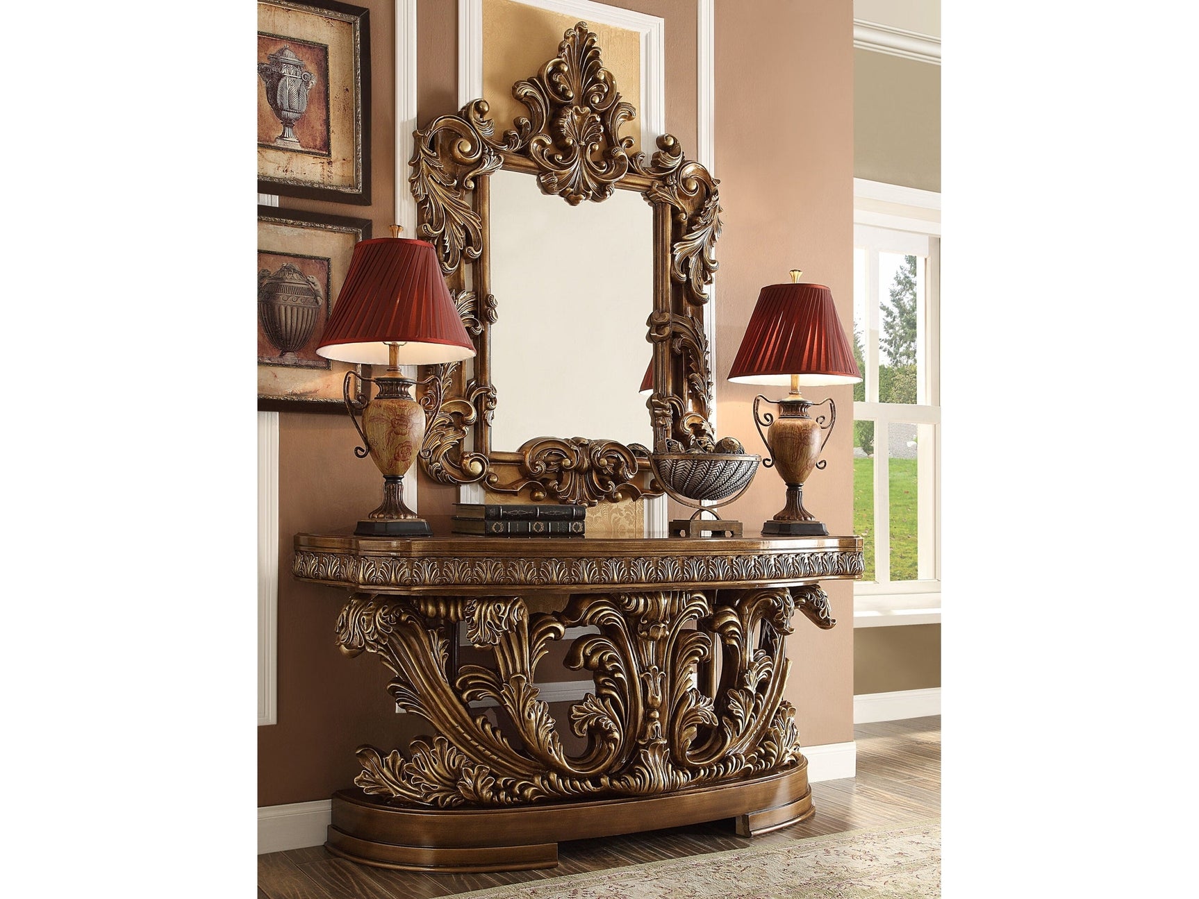 Seraphine Antique Gold & Perfect Brown Console Table / HD-8018 - Ornate Home
