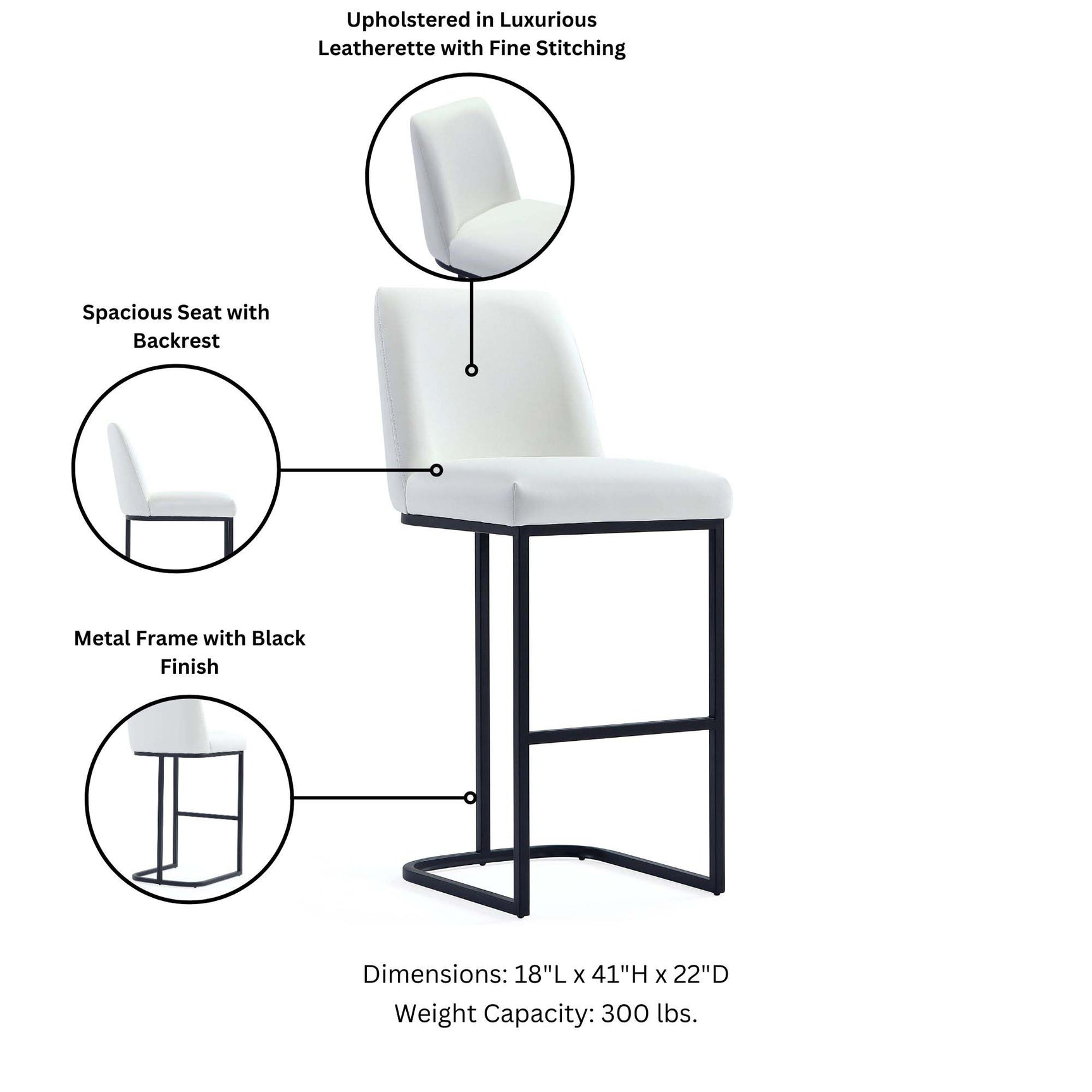 Serena Barstool in White (set of 3) - Ornate Home