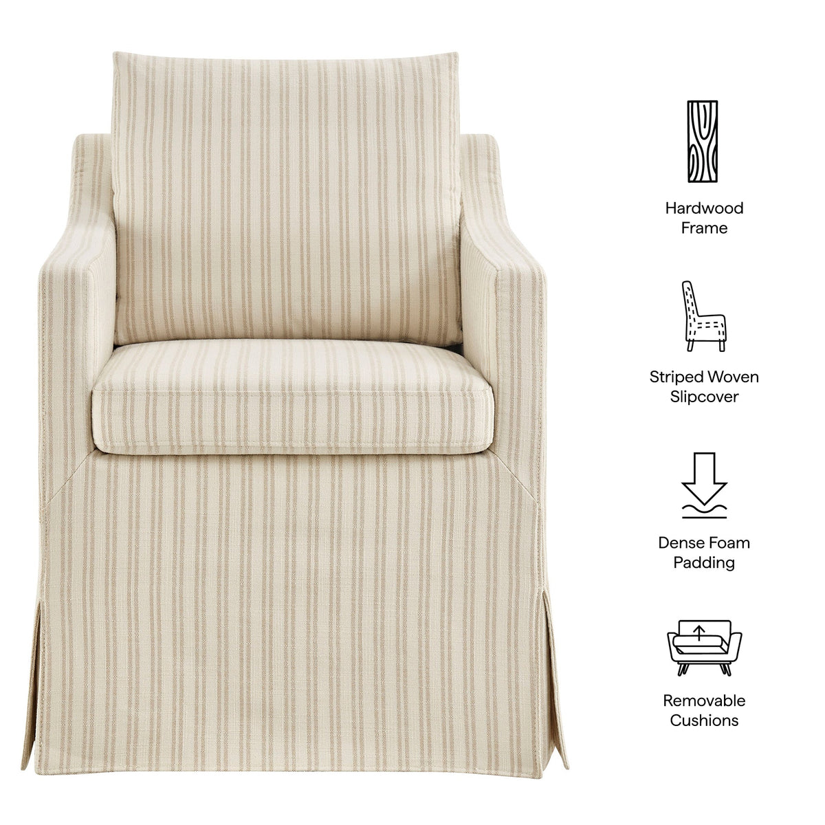 Serene Oatmeal Stripe Slipcovered Striped Fabric Dining Armchair - Ornate Home