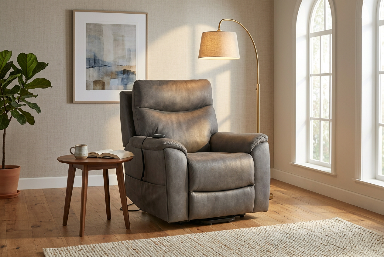 Serenity Slate Grey Ultra Infinite Position Lift Chair with Power Headrest, Heat, Massage & Wireless Charging - Ornate Home