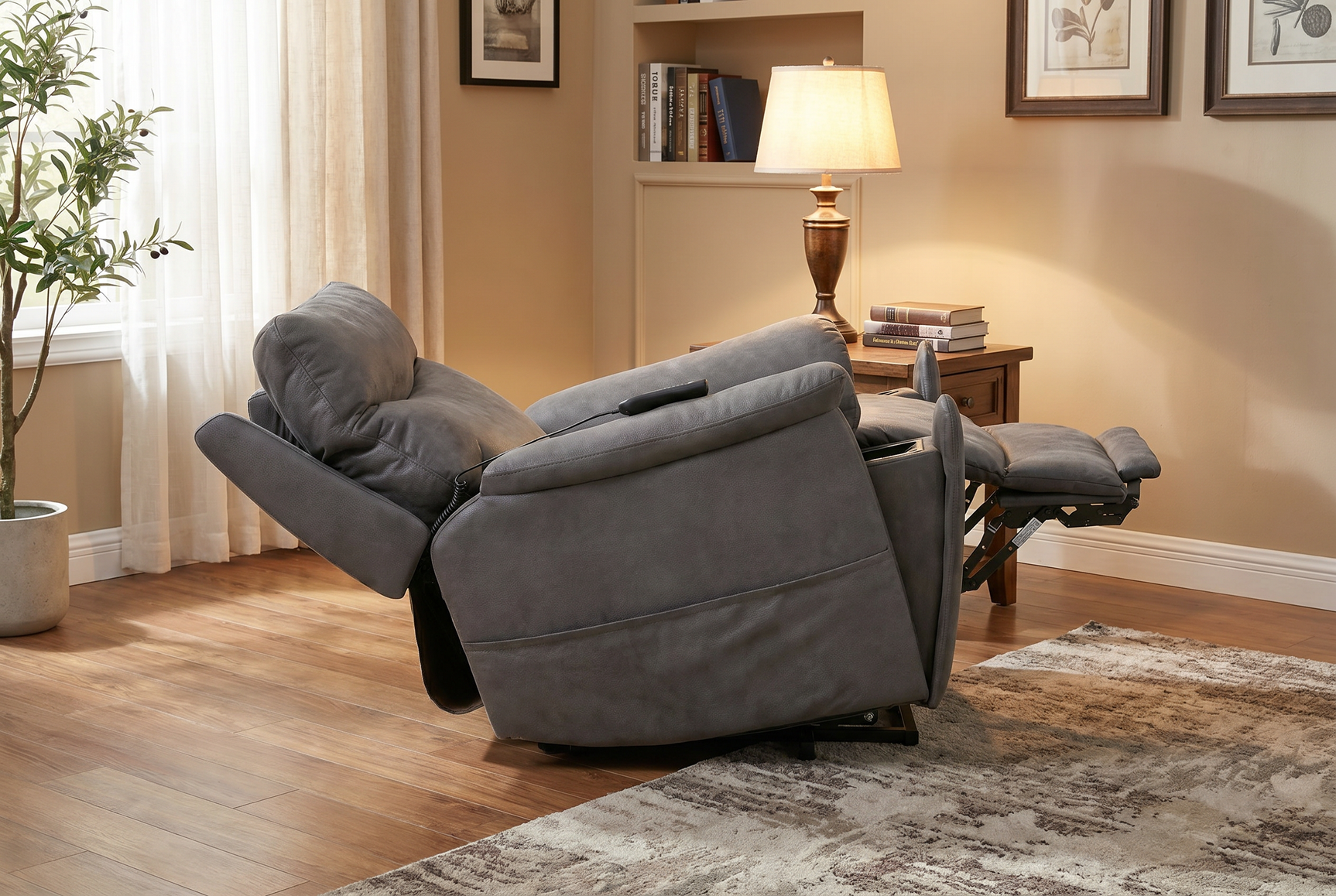 Serenity Slate Grey Ultra Infinite Position Lift Chair with Power Headrest, Heat, Massage & Wireless Charging - Ornate Home