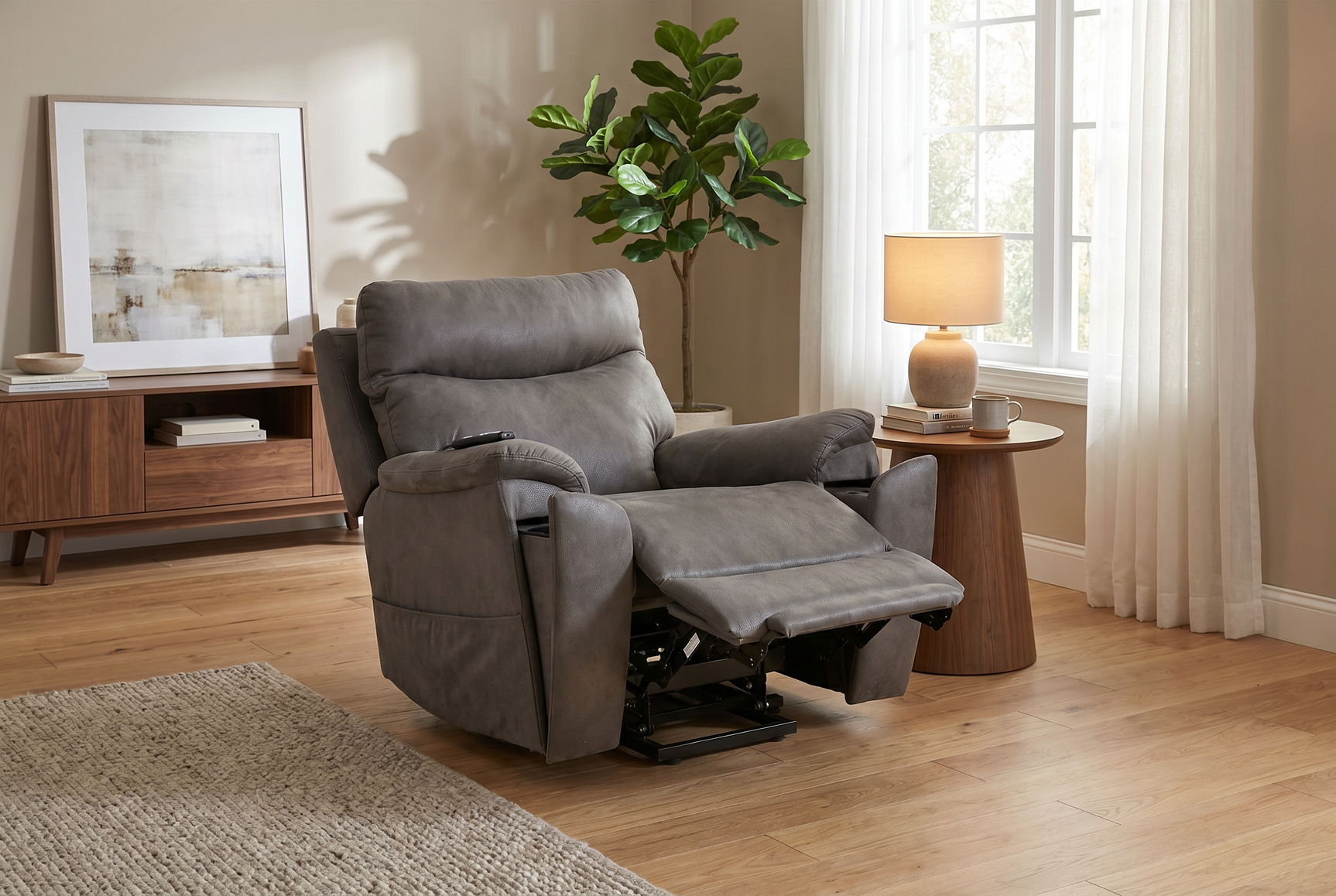 Serenity Slate Grey Ultra Infinite Position Lift Chair with Power Headrest, Heat, Massage & Wireless Charging - Ornate Home
