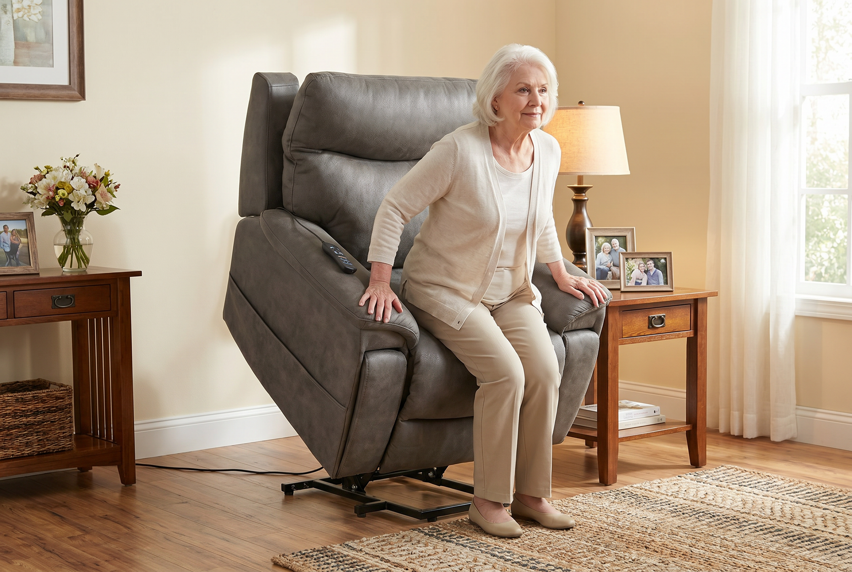Serenity Slate Grey Ultra Infinite Position Lift Chair with Power Headrest, Heat, Massage & Wireless Charging - Ornate Home