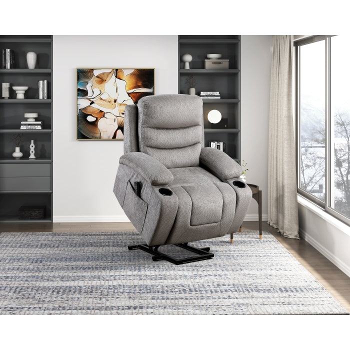 Sereno Black Power Lift Chair With Massage Heat Charging Ports And Cup-holders - Ornate Home