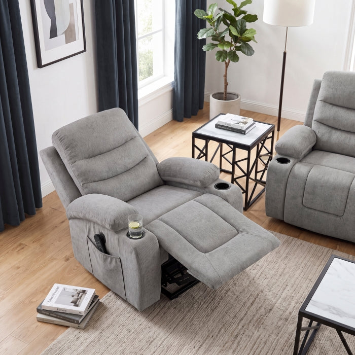 Sereno Black Power Lift Chair With Massage Heat Charging Ports And Cup-holders - Ornate Home