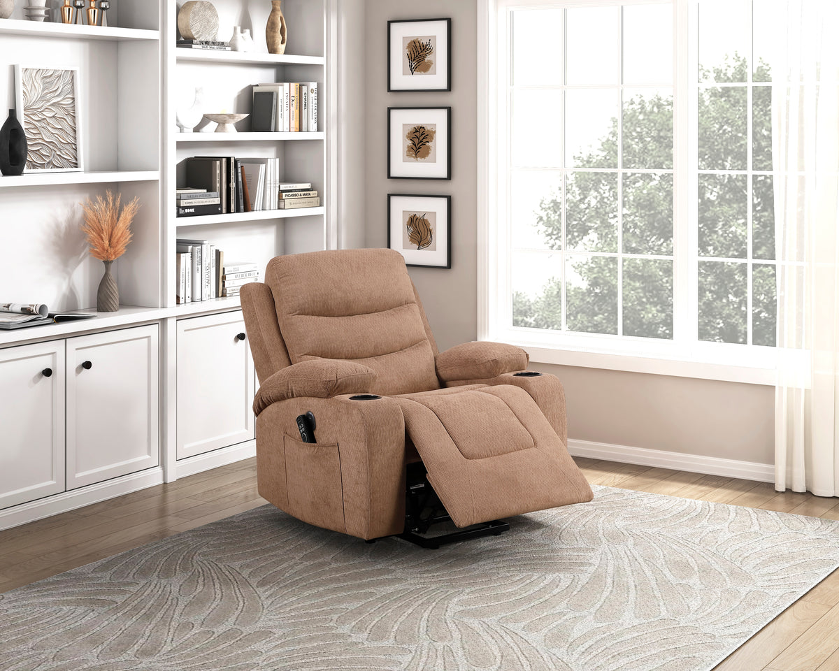 Sereno Black Power Lift Chair With Massage Heat Charging Ports And Cup-holders - Ornate Home