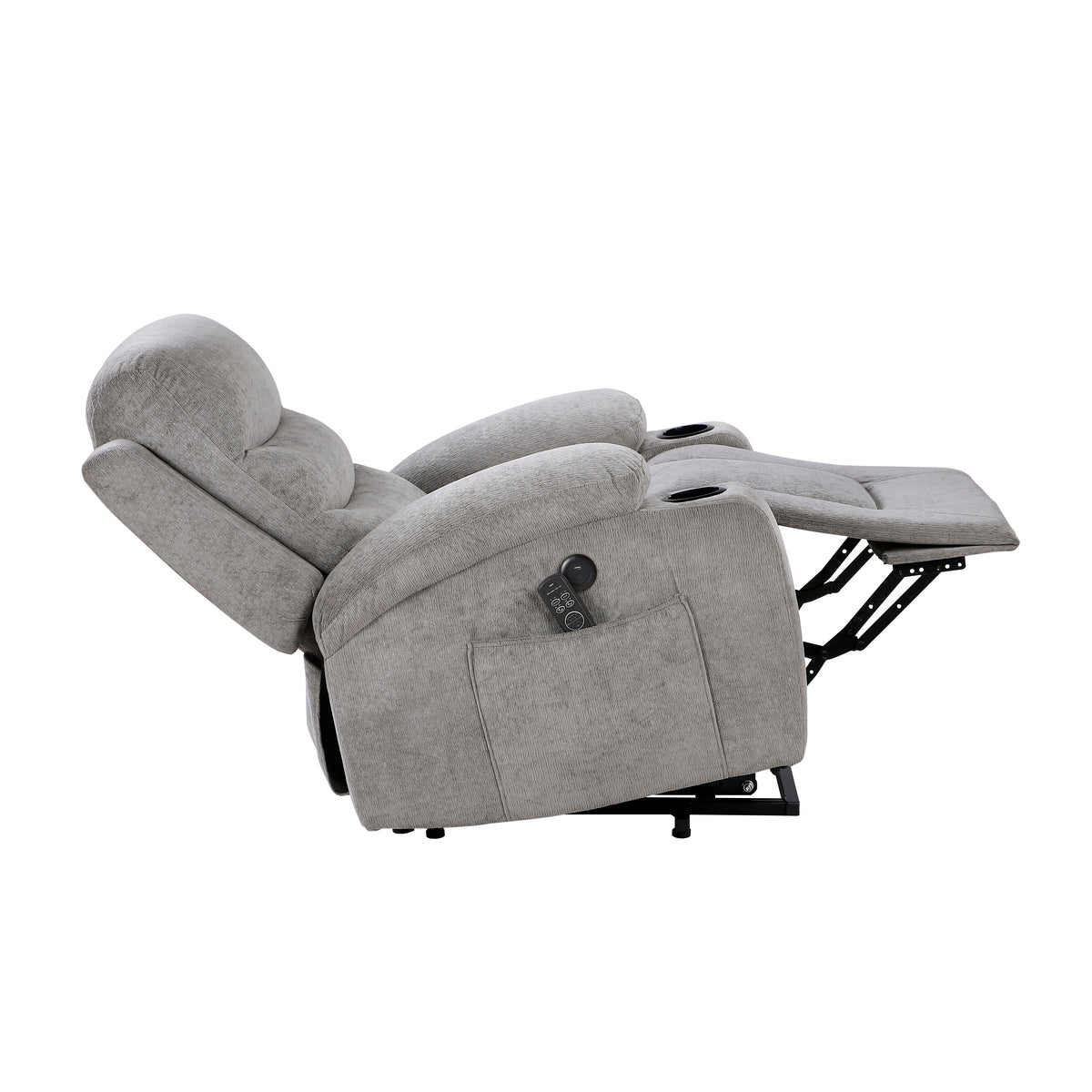 Sereno Black Power Lift Chair With Massage Heat Charging Ports And Cup-holders - Ornate Home