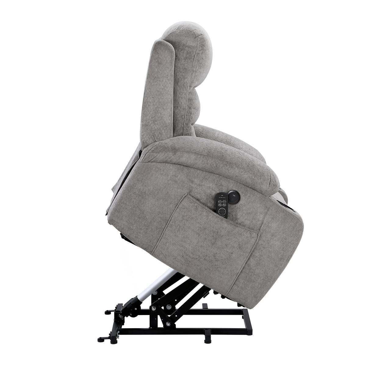 Sereno Black Power Lift Chair With Massage Heat Charging Ports And Cup-holders - Ornate Home