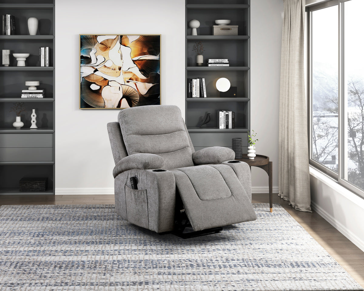 Sereno Black Power Lift Chair With Massage Heat Charging Ports And Cup-holders - Ornate Home