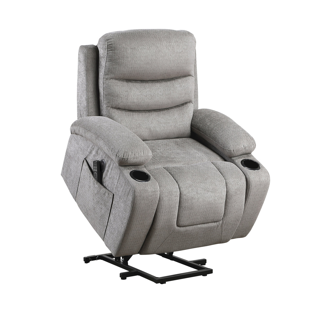Sereno Black Power Lift Chair With Massage Heat Charging Ports And Cup-holders - Ornate Home
