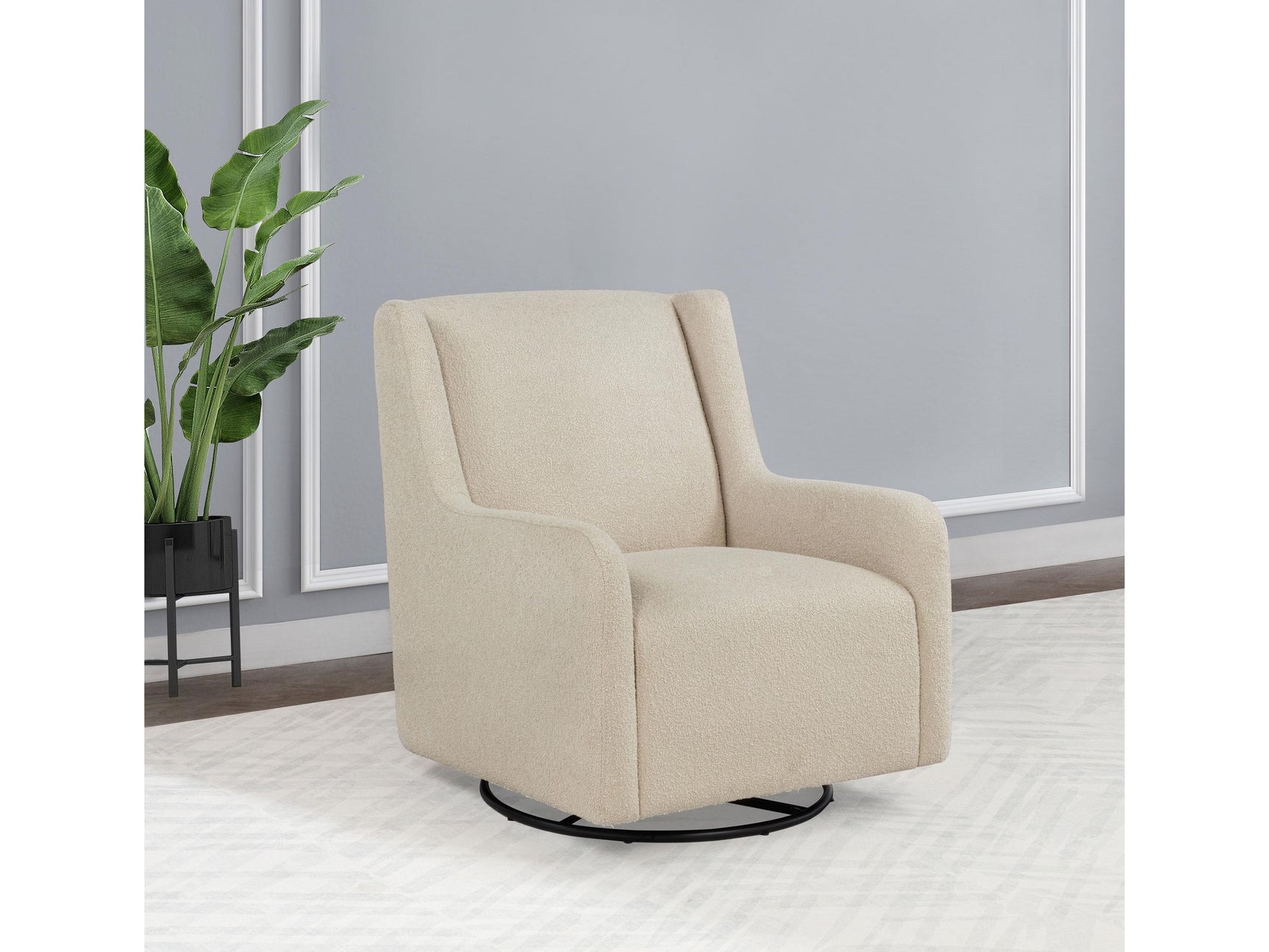 Serra Sandy Beige Boucle Upholstered Swivel Glider - Ornate Home