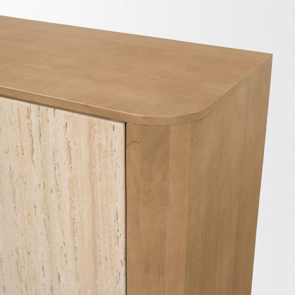 Serrin Brown Solid Wood with Travertine 4 Door Closed Sideboard