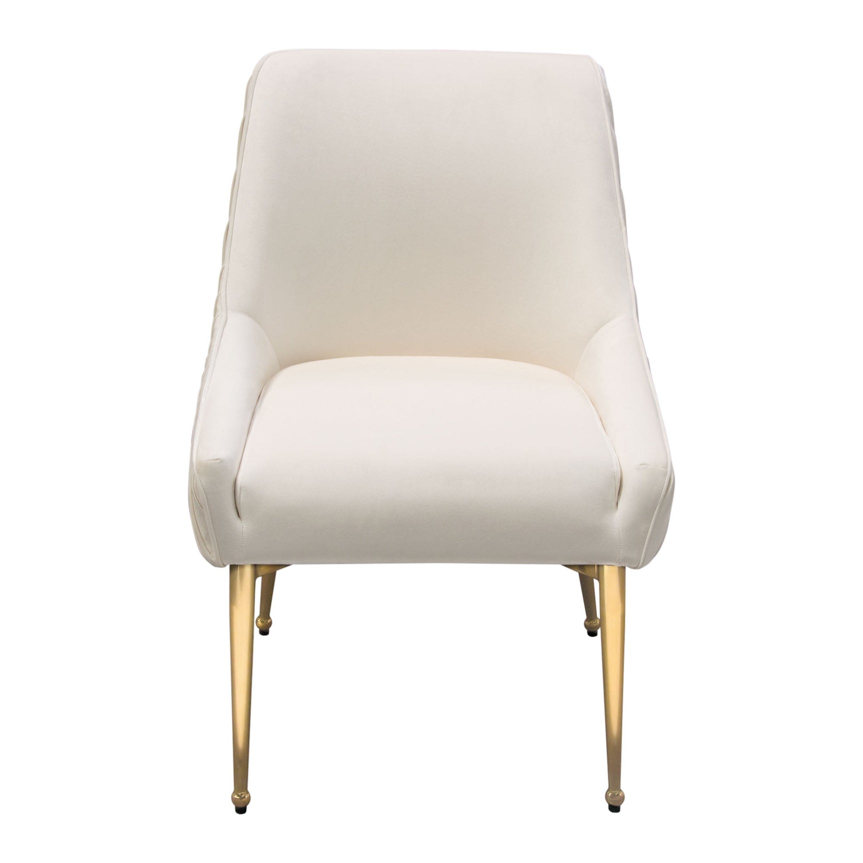 Set of (2) Quinn Dining Chairs w/ Vertical Outside Pleat Detail and Contoured Arm in Cream Velvet w/ Brushed Gold Metal Leg by Diamond Sofa - Ornate Home