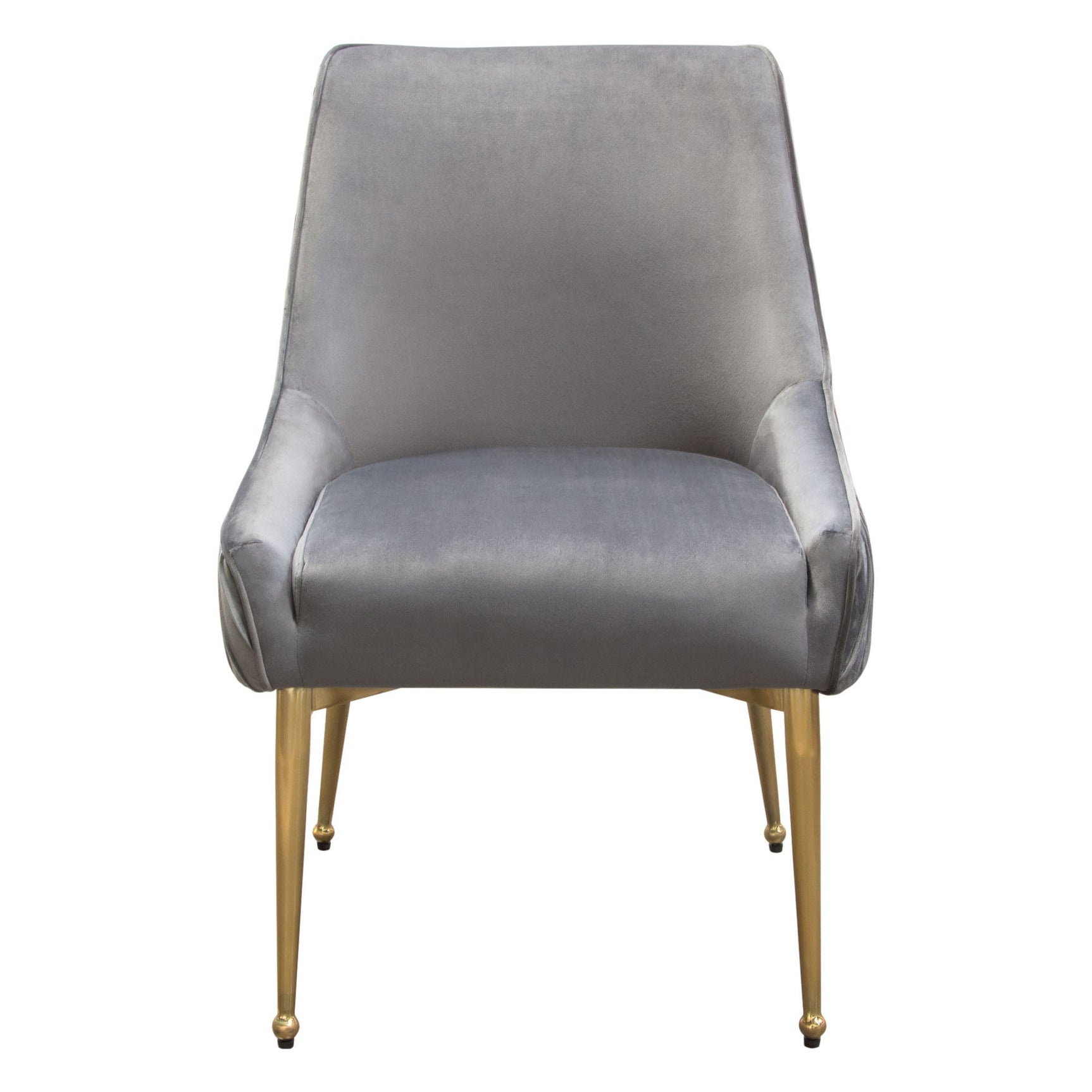 Set of (2) Quinn Dining Chairs w/ Vertical Outside Pleat Detail and Contoured Arm in Grey Velvet w/ Brushed Gold Metal Leg by Diamond Sofa - Ornate Home