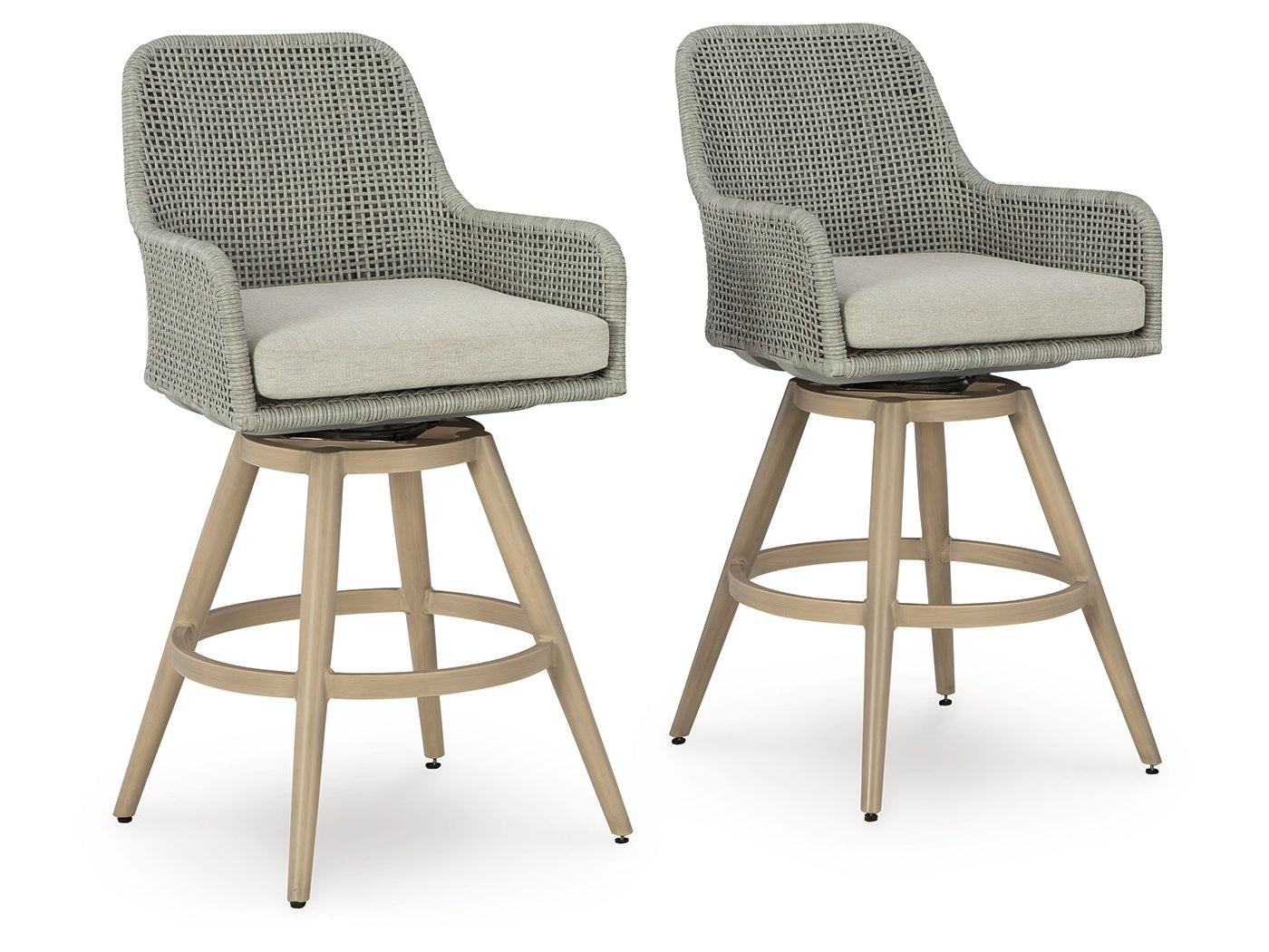 Seton Creek Beige/Gray Outdoor Bar Height Barstool with Cushion (Set of 2) - Ornate Home