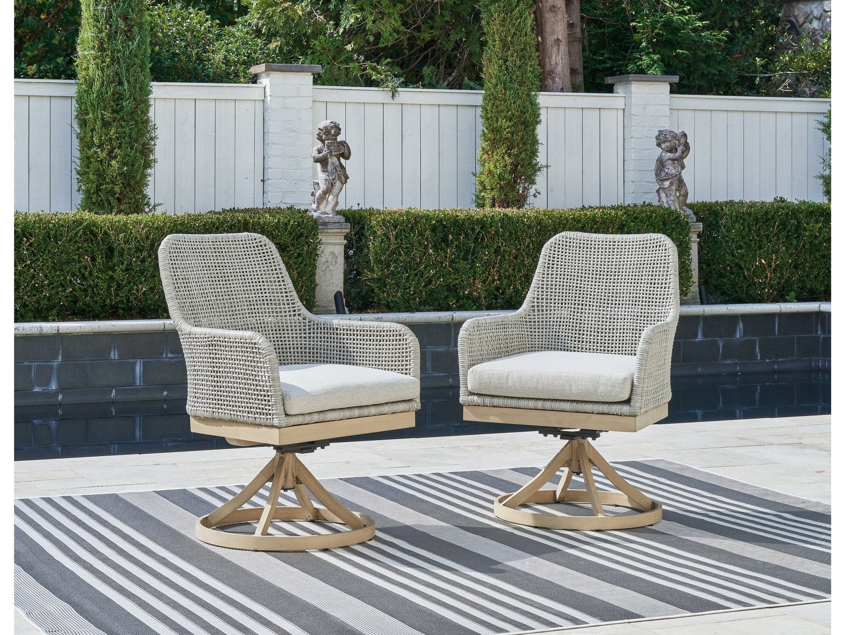 Seton Creek Gray Outdoor Swivel Dining Chair (Set of 2) - Ornate Home