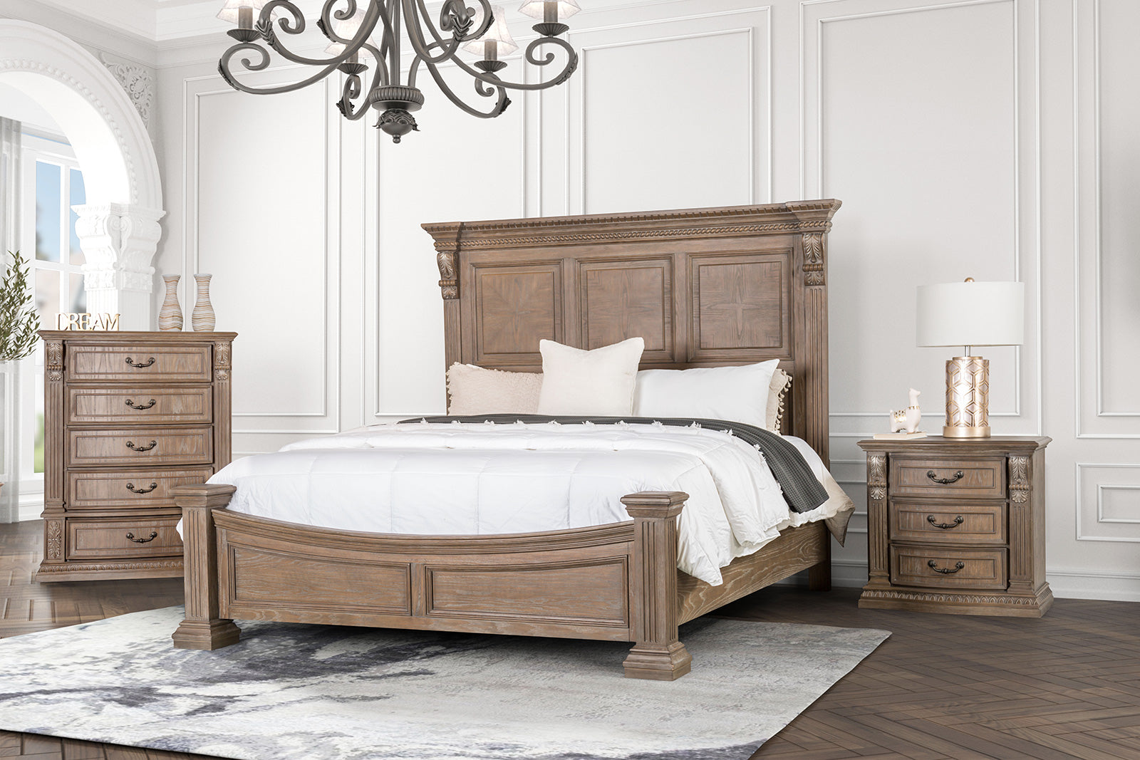 Sevenoaks Weathered Oak Queen Bed - Ornate Home
