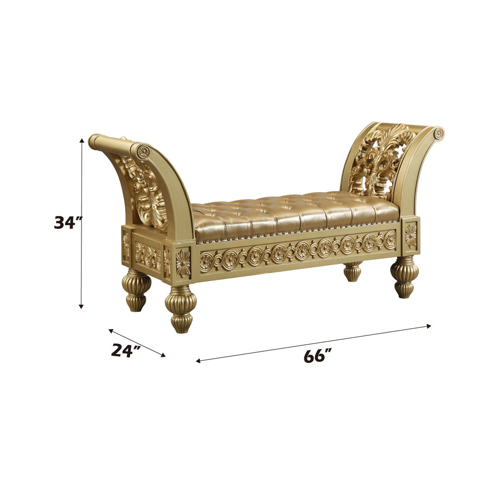 Seville Tan PU & Gold Finish Bench - Ornate Home