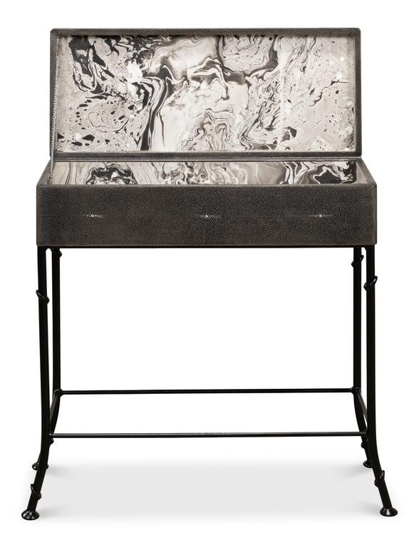 Shagreen Atelier Grey Leather Box On Stand - Ornate Home