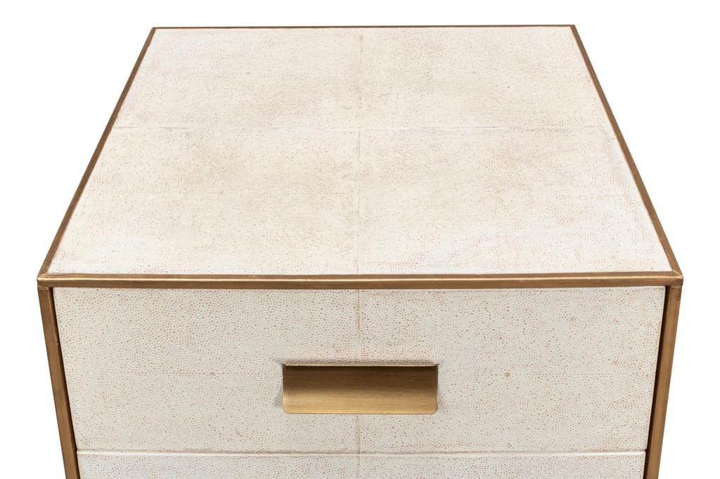 Shagreen White Three Drawer Side Table - Ornate Home