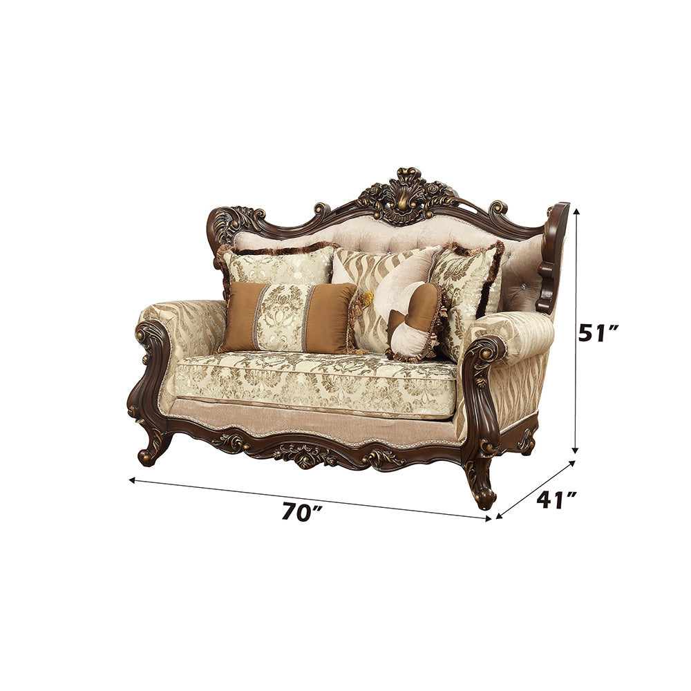 Shalisa Loveseat with 5 Pillows in Walnut - Ornate Home