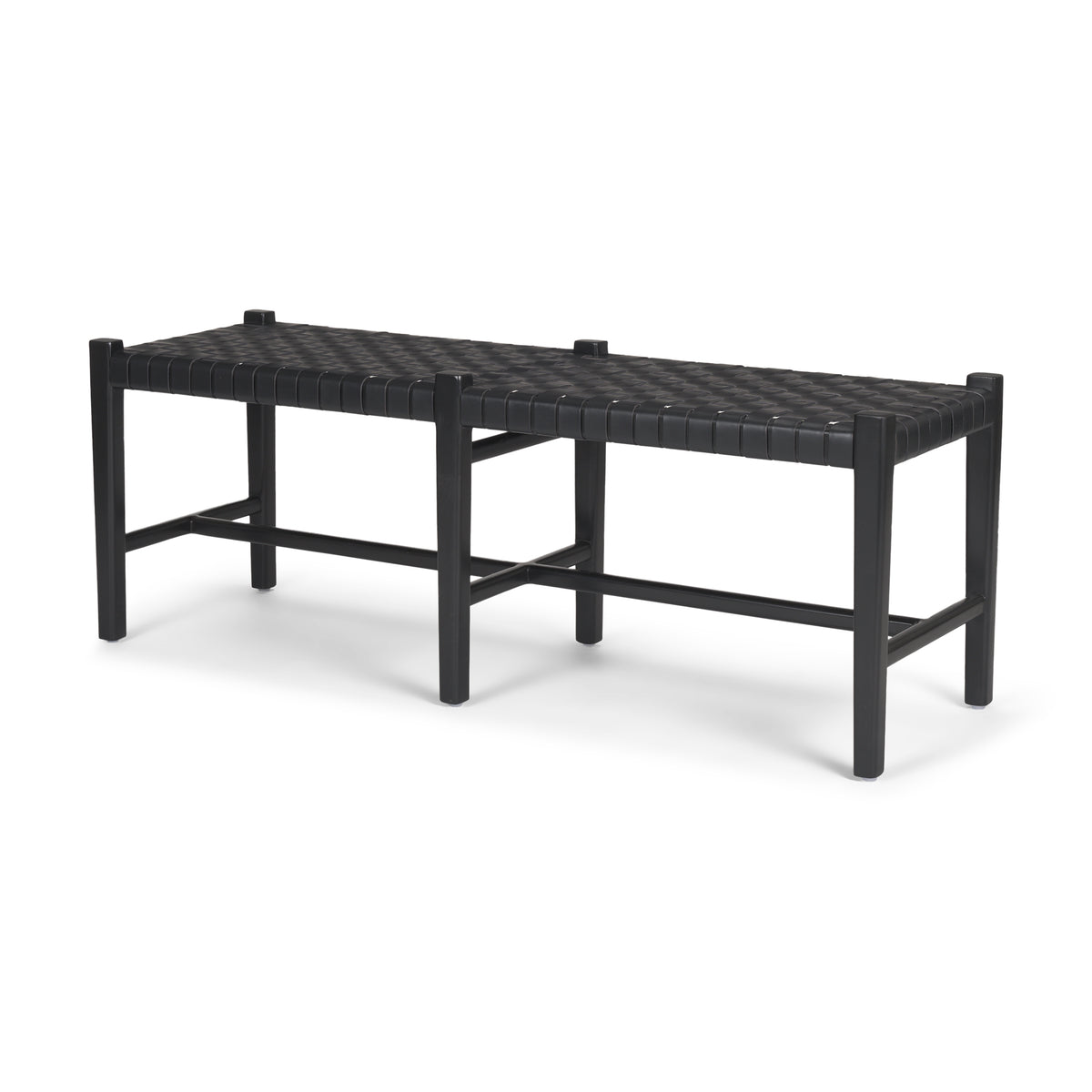 Shane Black Wood Woven Leather Bench