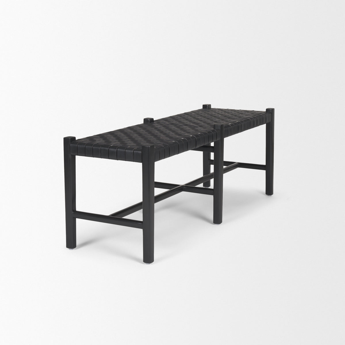 Shane Black Wood Woven Leather Bench