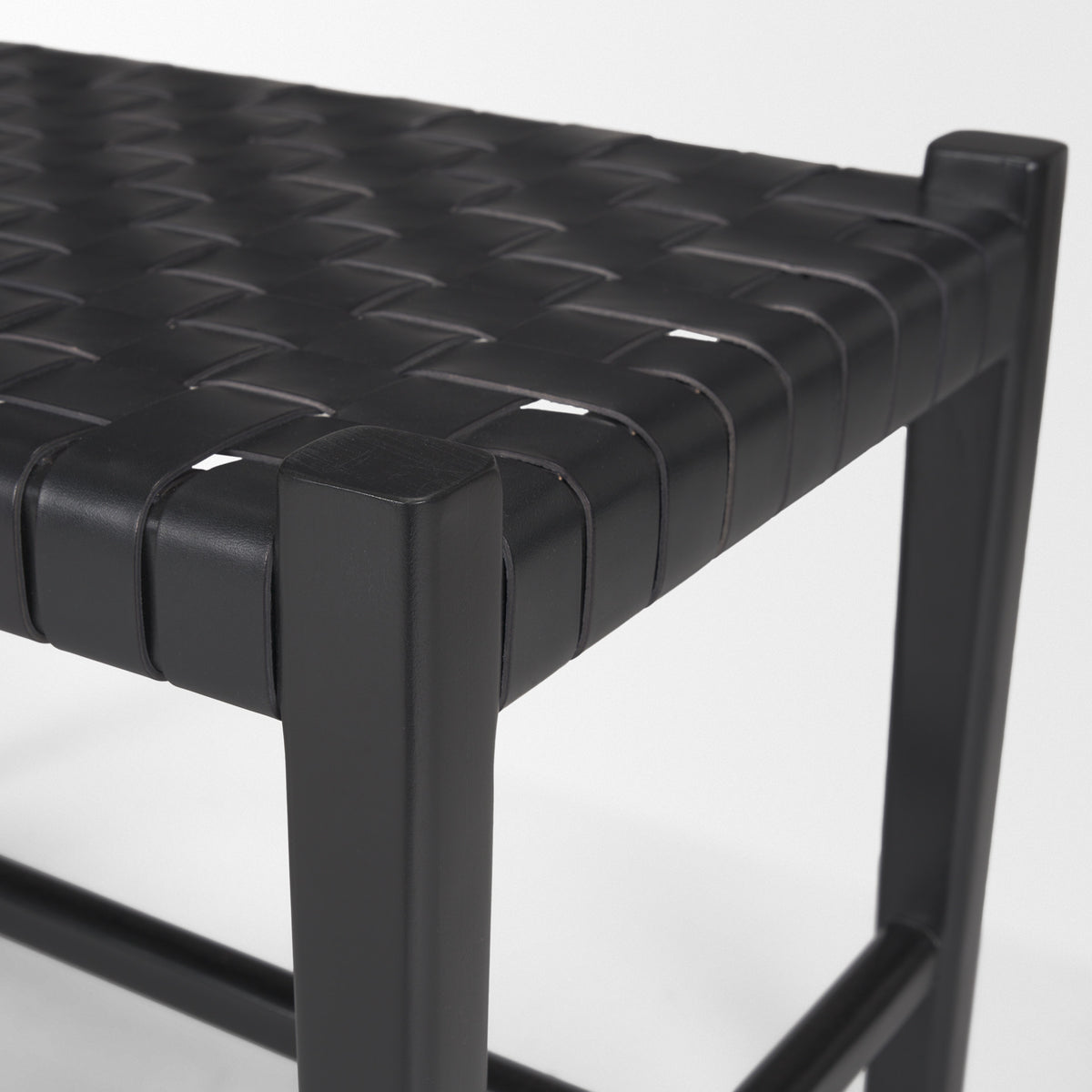Shane Black Wood Woven Leather Bench