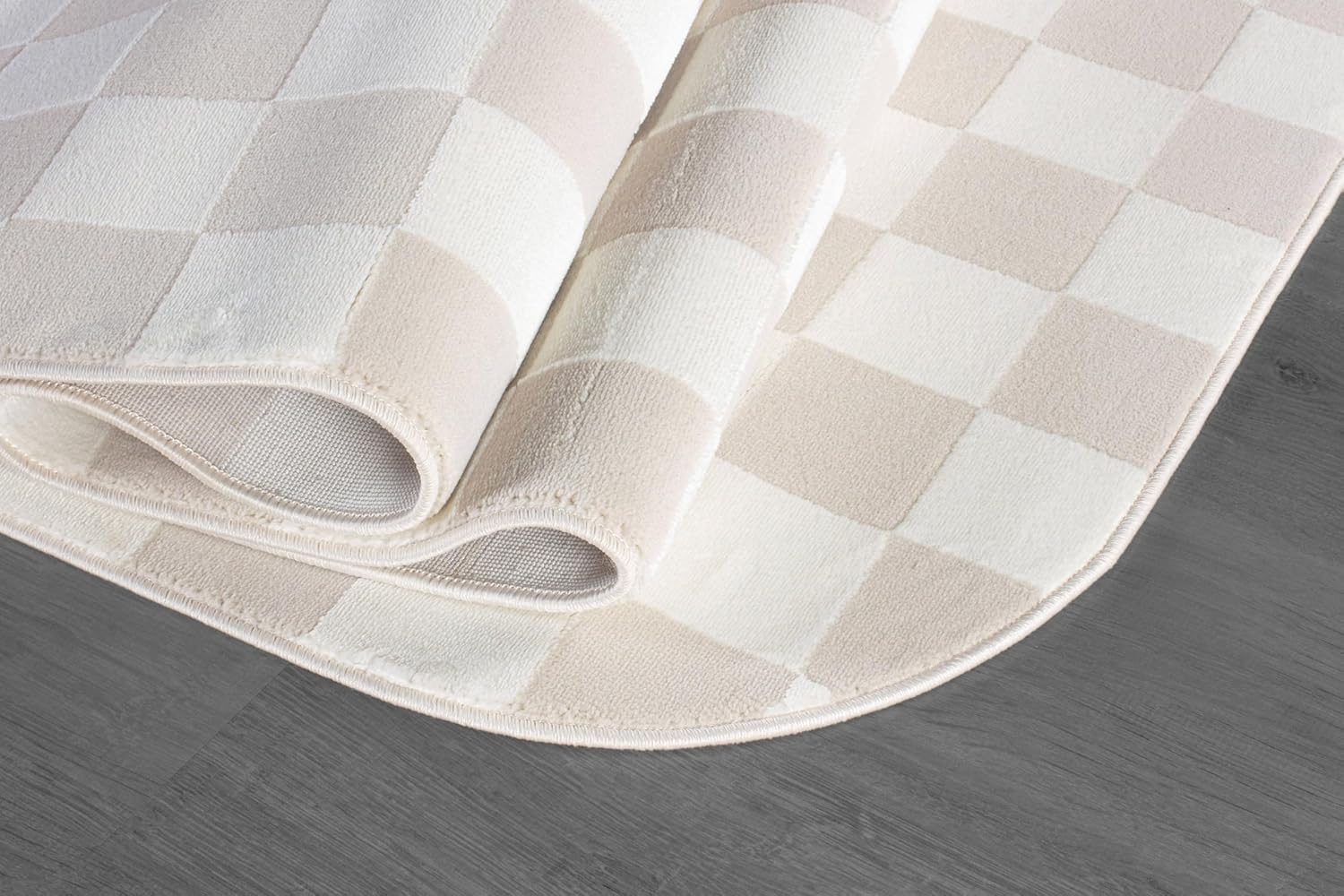 Shape Beige White Abstract Checkered Soft Stain Resistant Non Shedding Area Rugs - Ornate Home