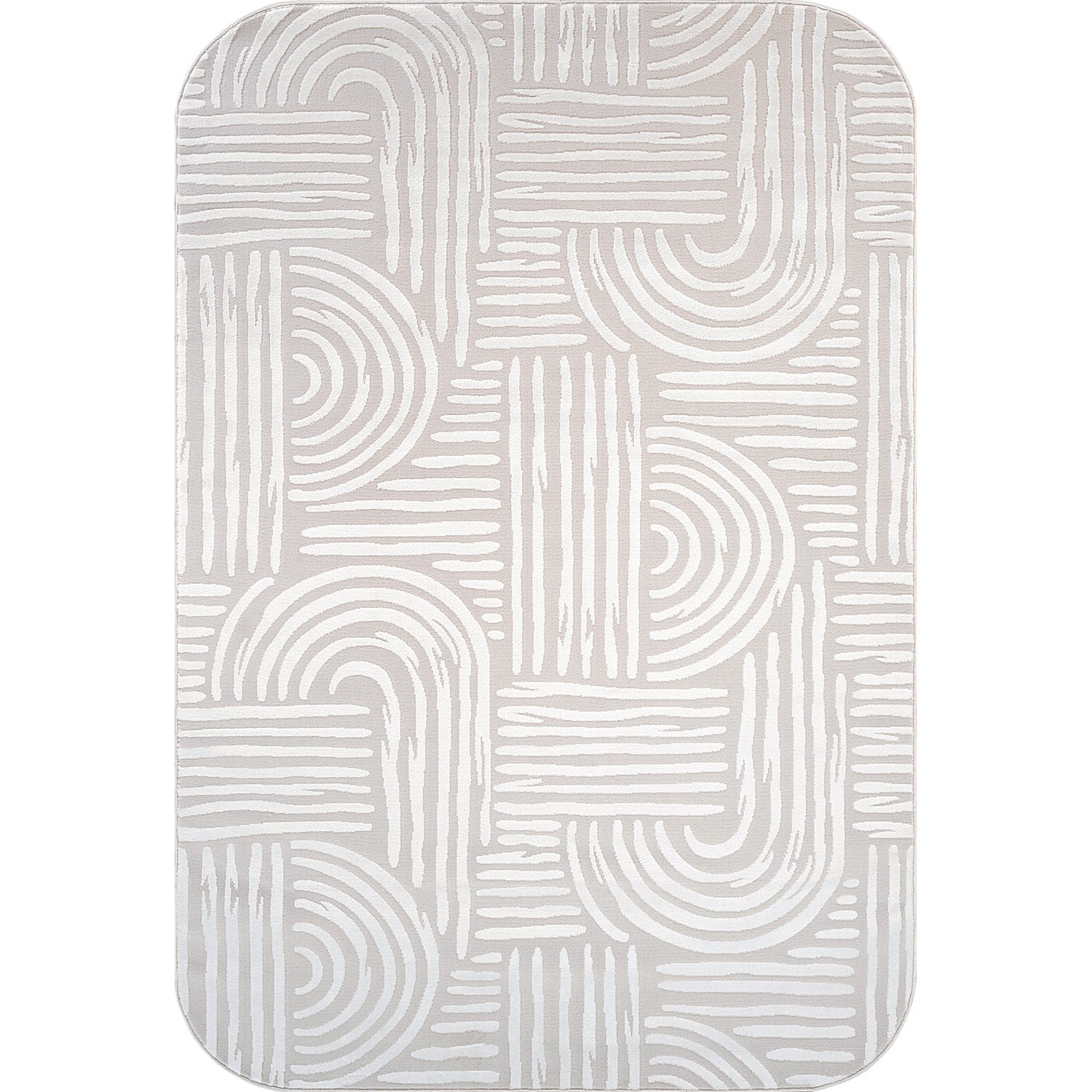 Shape Beige White Abstract Curved Soft Stain Resistant Non Shedding Area Rugs - Ornate Home
