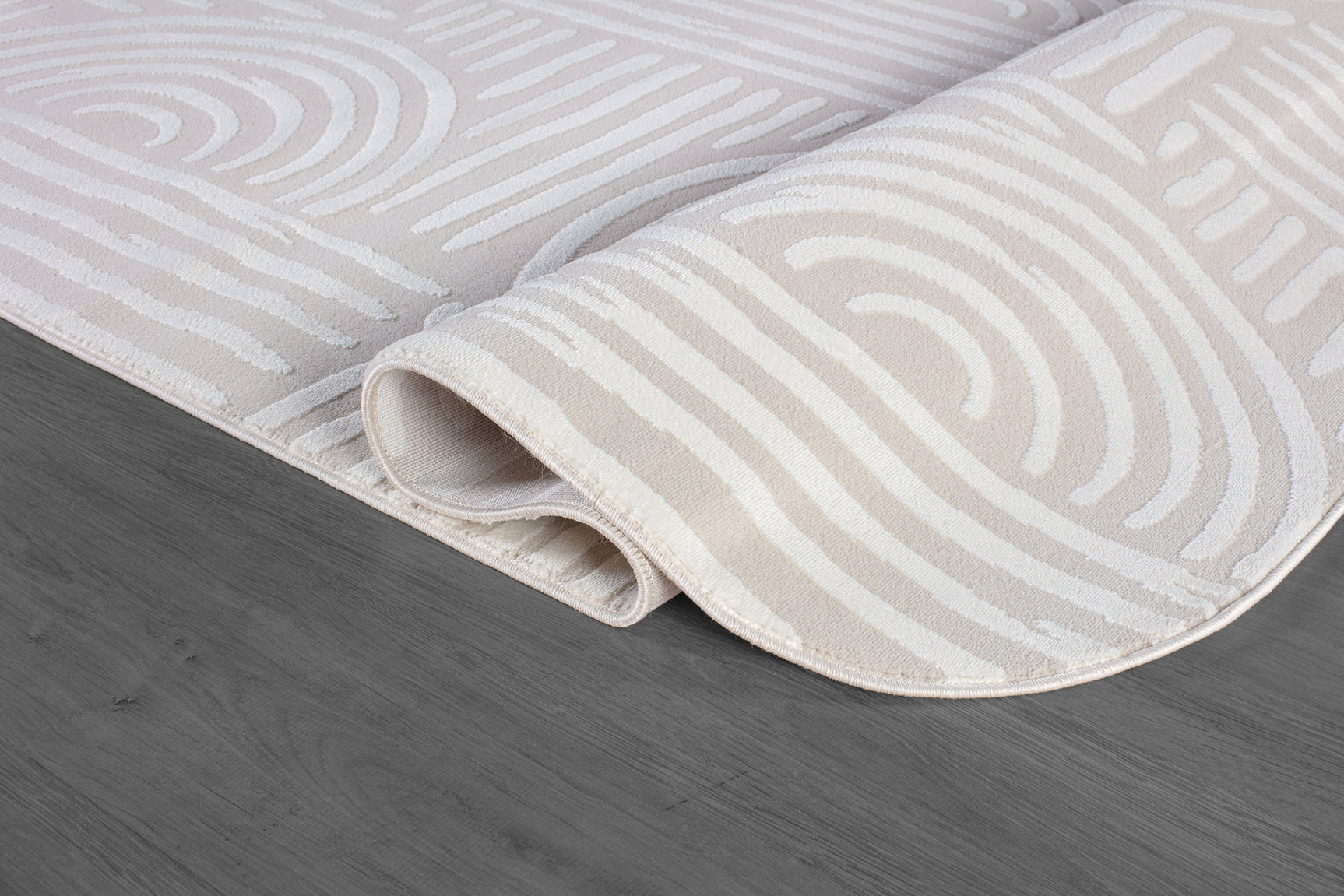 Shape Beige White Abstract Curved Soft Stain Resistant Non Shedding Area Rugs - Ornate Home