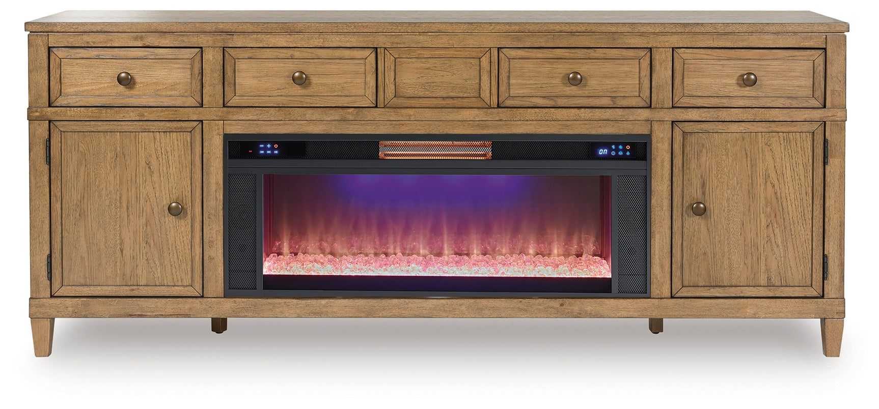 Sharlance Light Brown 81" TV Stand with Electric Fireplace (Crystal flame bed) - Ornate Home