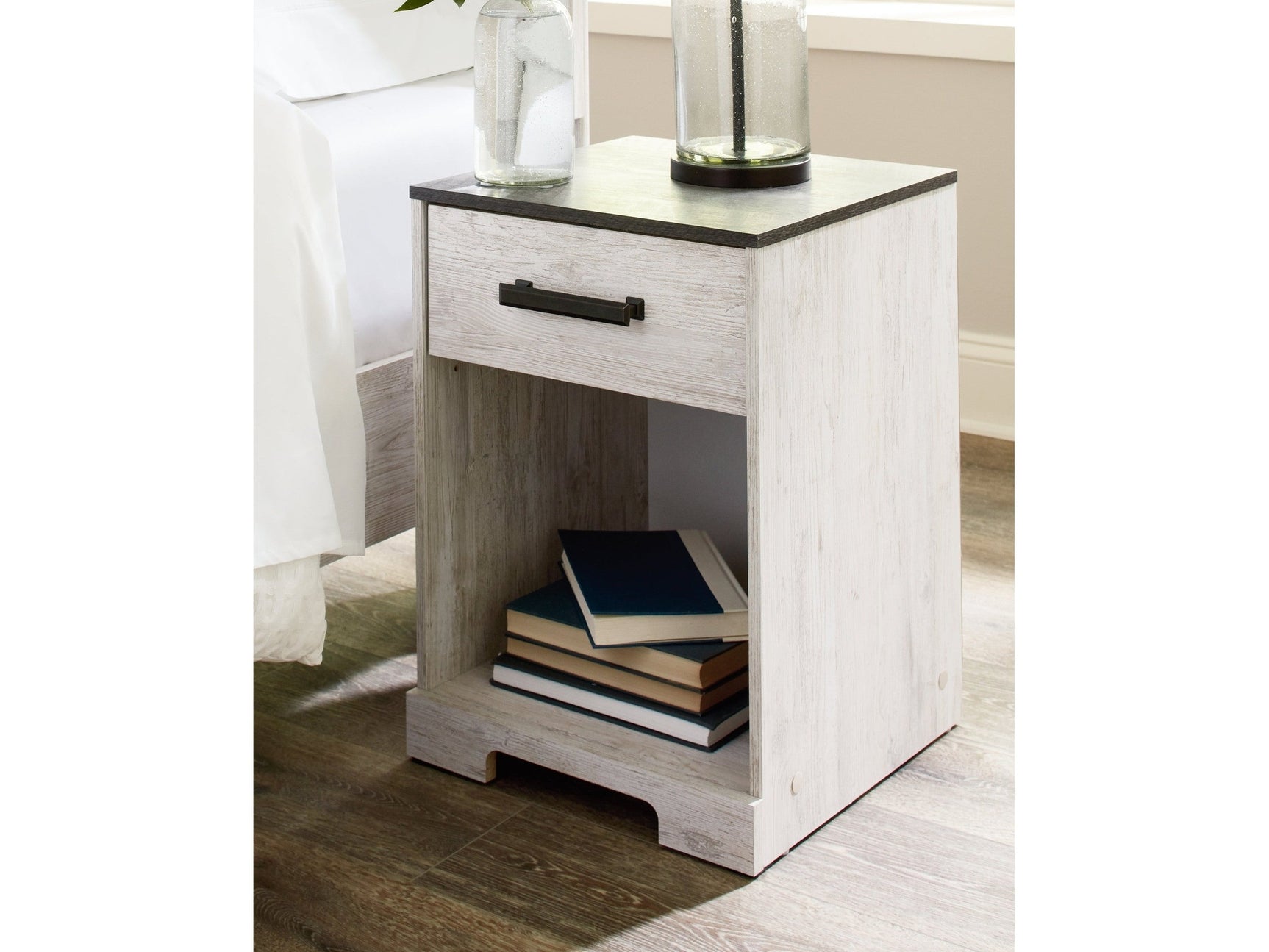 Shawburn Whitewash/Charcoal Gray One Drawer Nightstand - Ornate Home